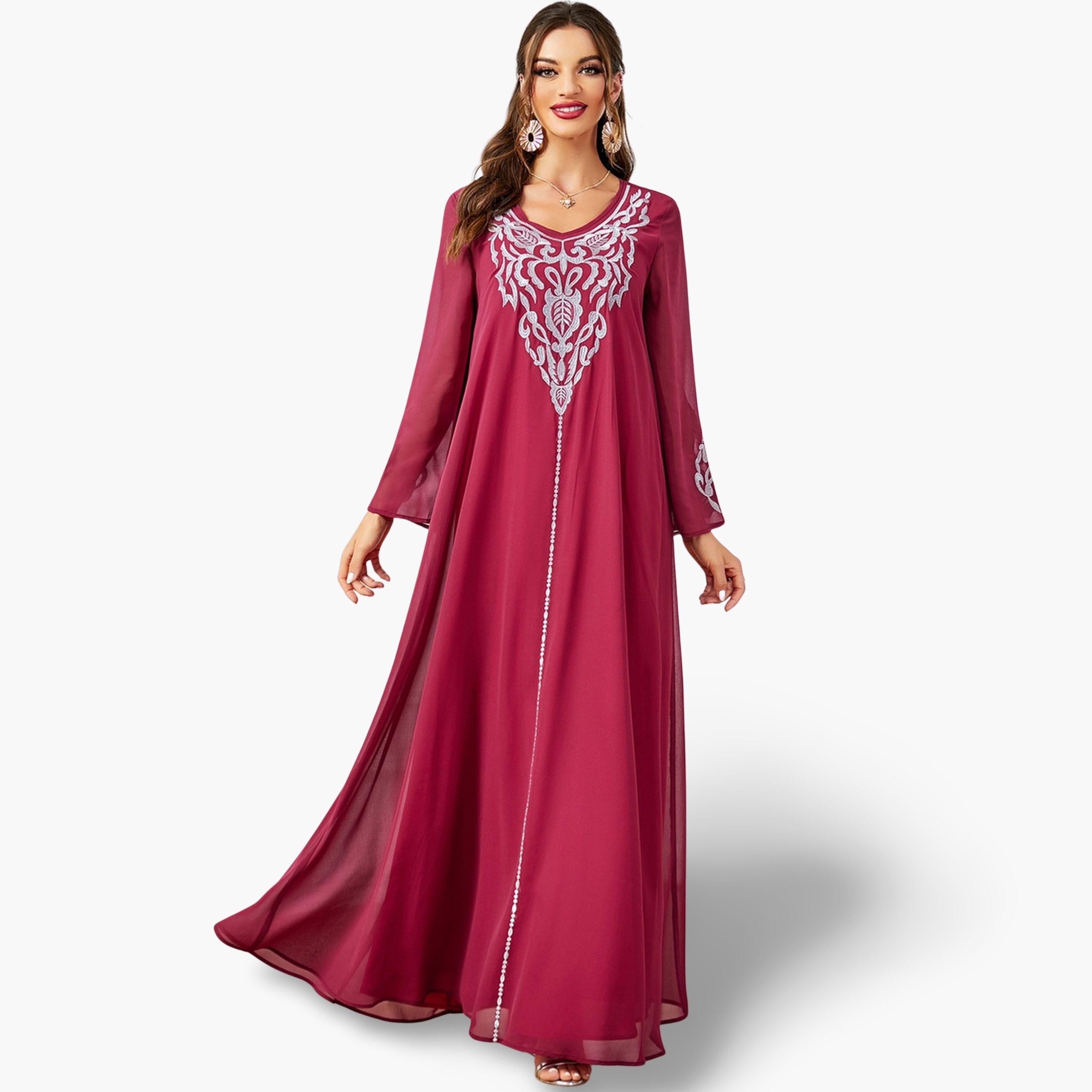 Take Two Women Embroidered V Neck Jalabiya with Hijab-women-arabicclothing-jalabiyas-image-1