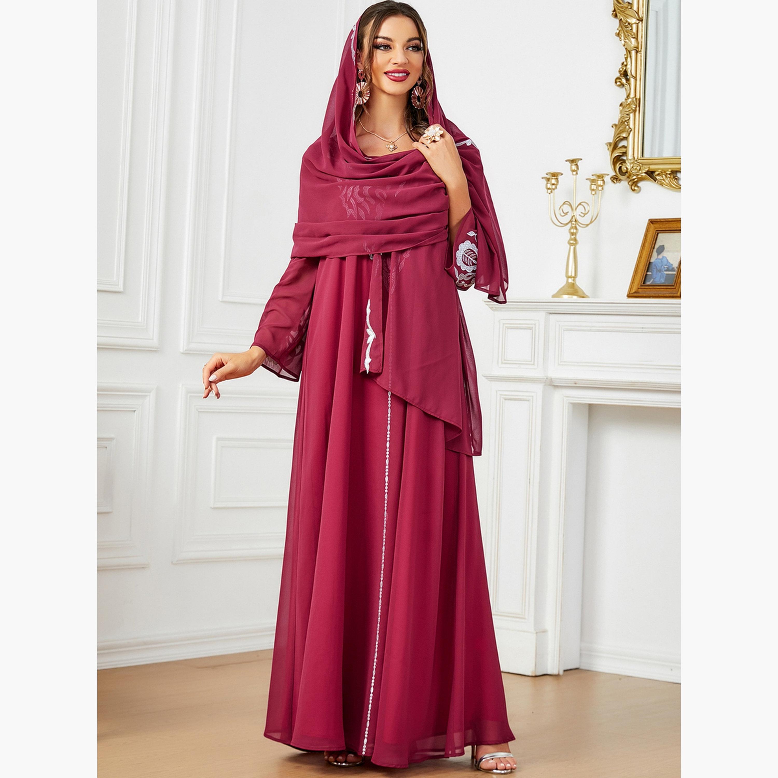 Take Two Women Embroidered V Neck Jalabiya with Hijab-women-arabicclothing-jalabiyas-image-2