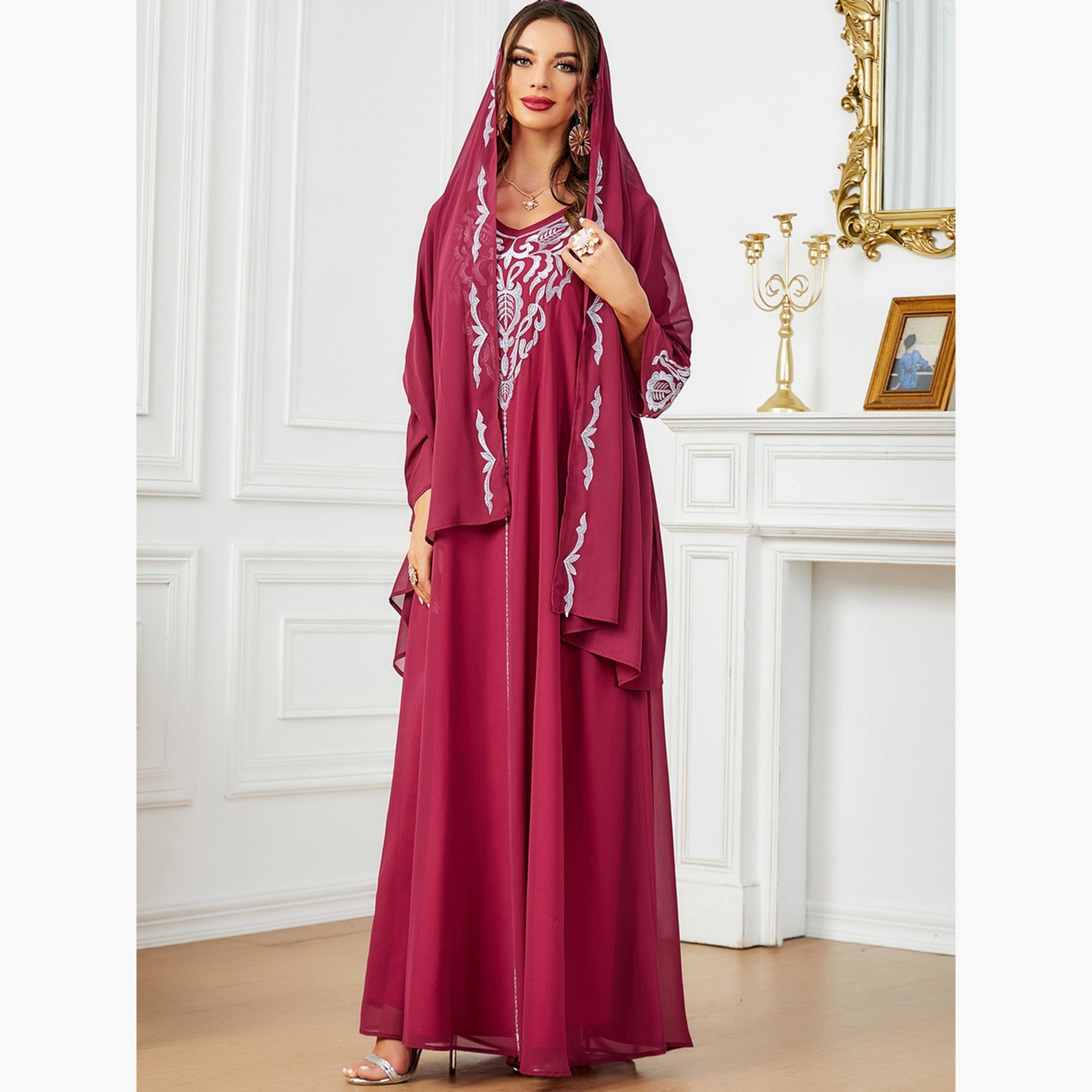 Take Two Women Embroidered V Neck Jalabiya with Hijab-women-arabicclothing-jalabiyas-image-3