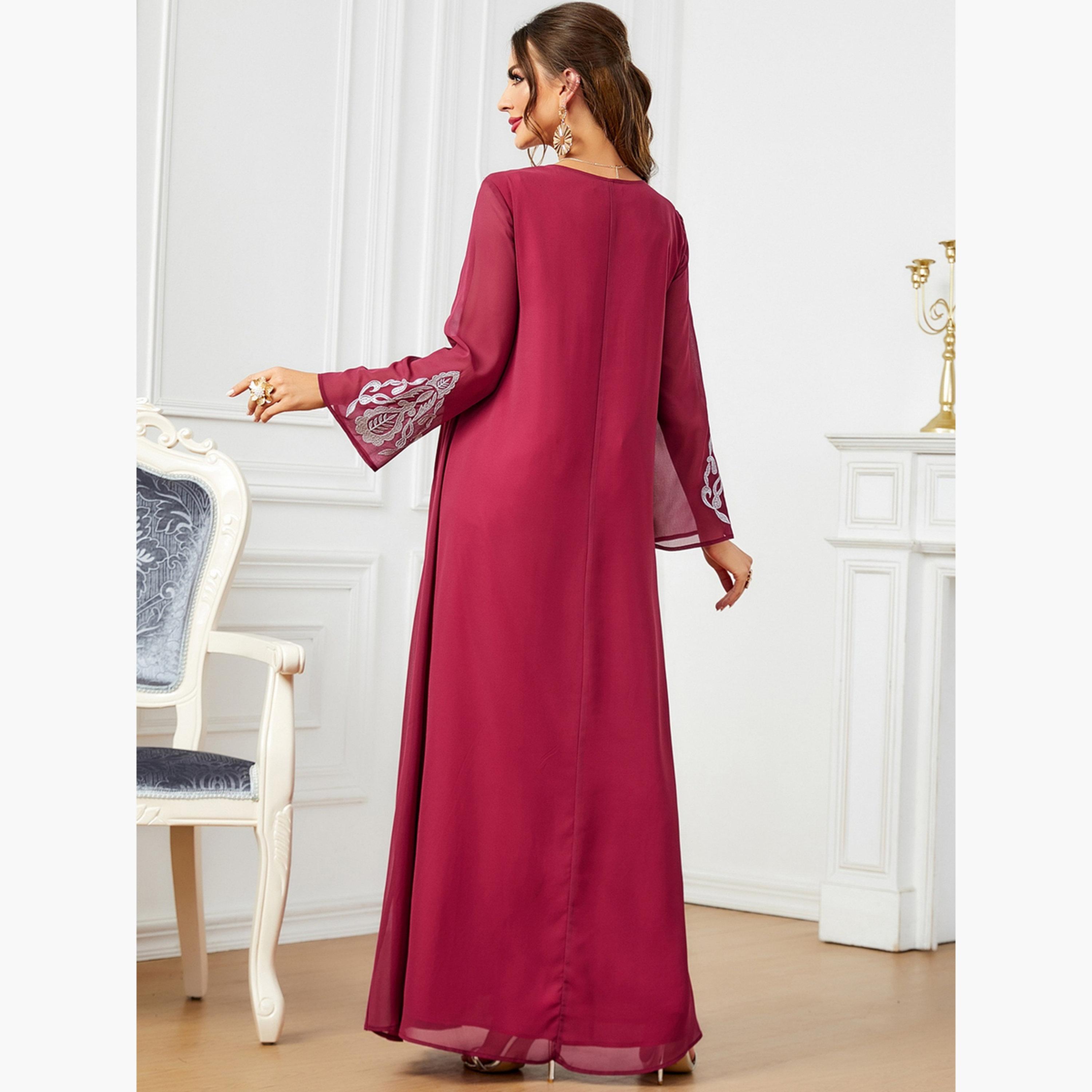 Take Two Women Embroidered V Neck Jalabiya with Hijab-women-arabicclothing-jalabiyas-image-4