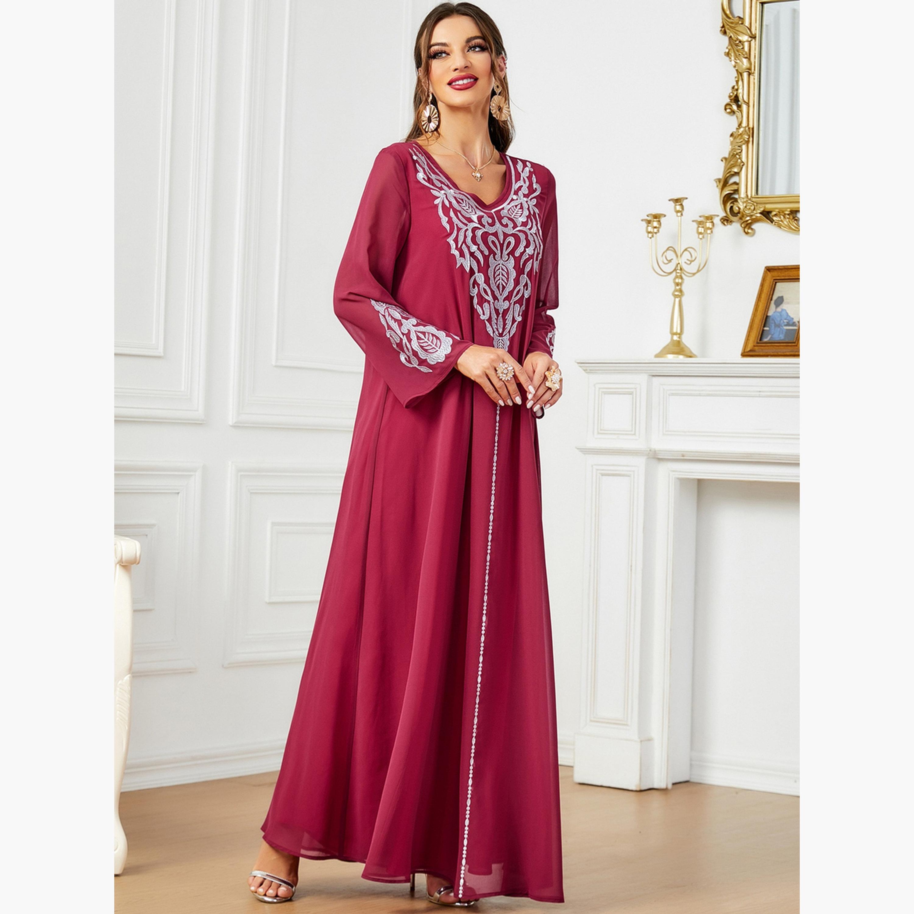 Take Two Women Embroidered V Neck Jalabiya with Hijab-women-arabicclothing-jalabiyas-image-5