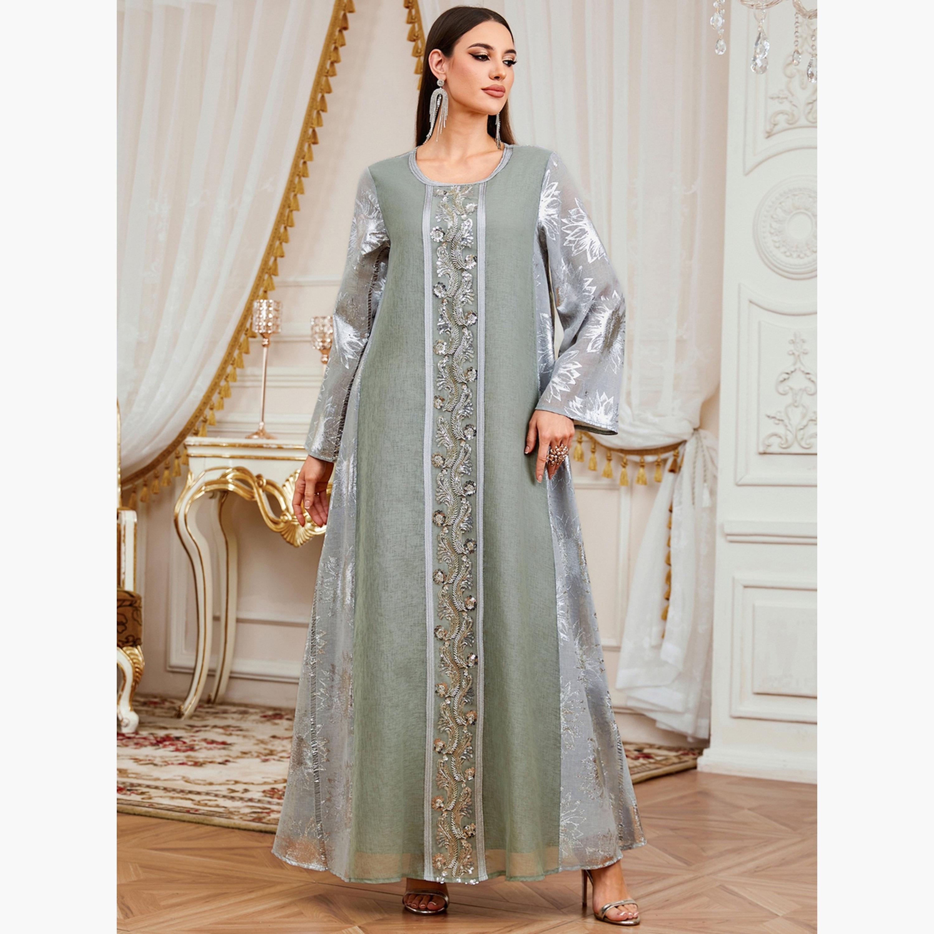 Take Two Women Green Floral Jacquard Jalabiya-women-arabicclothing-jalabiyas-image-3