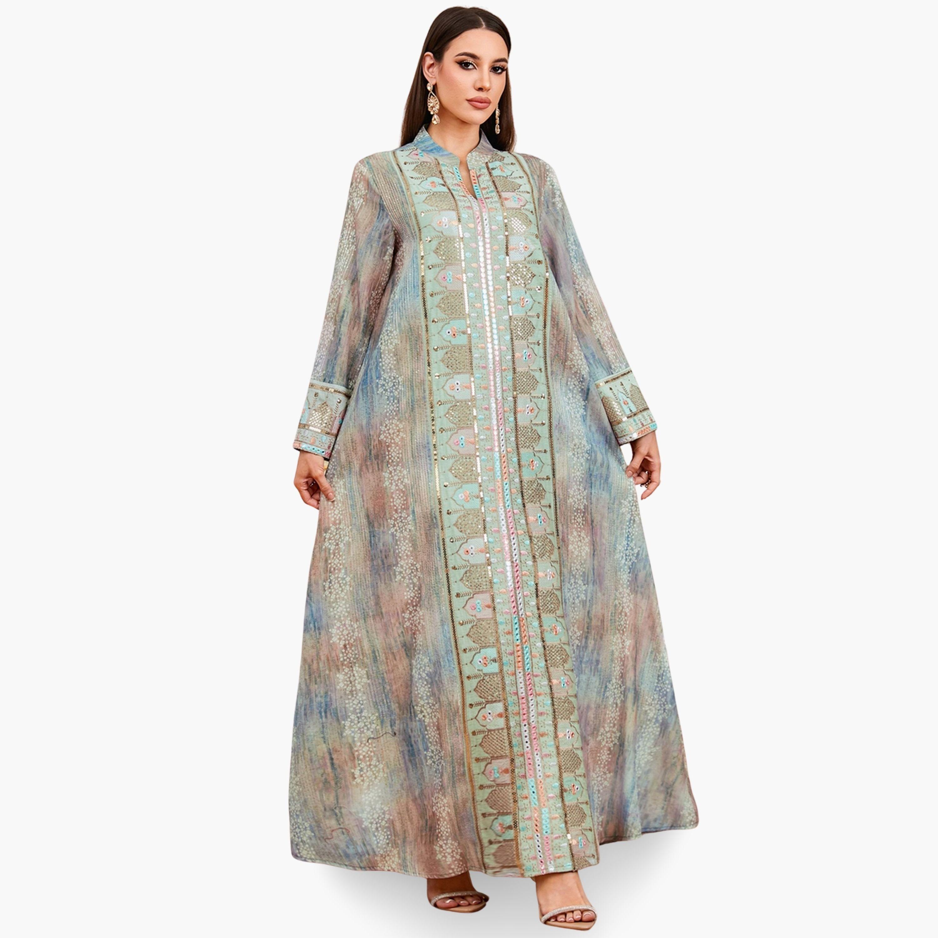 Take Two Women Sequin Embroidered Panel Notch Neck Jalabiya-women-arabicclothing-jalabiyas-image-3