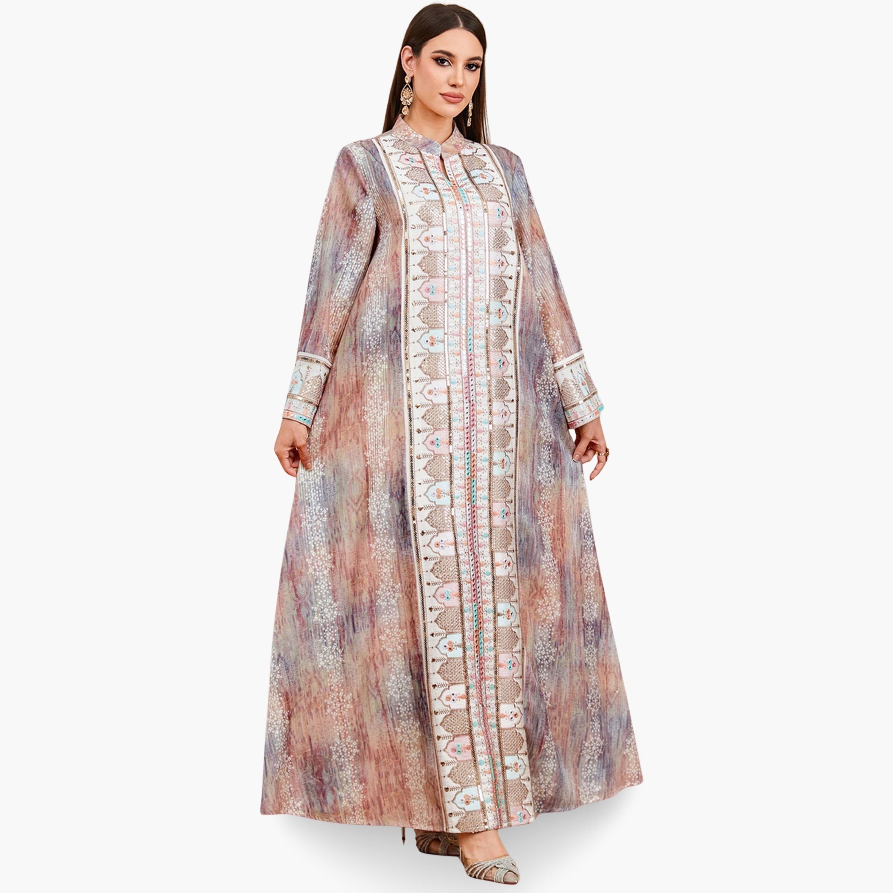 Take Two Women Sequin Embroidered Panel Notch Neck Jalabiya-women-arabicclothing-jalabiyas-image-3
