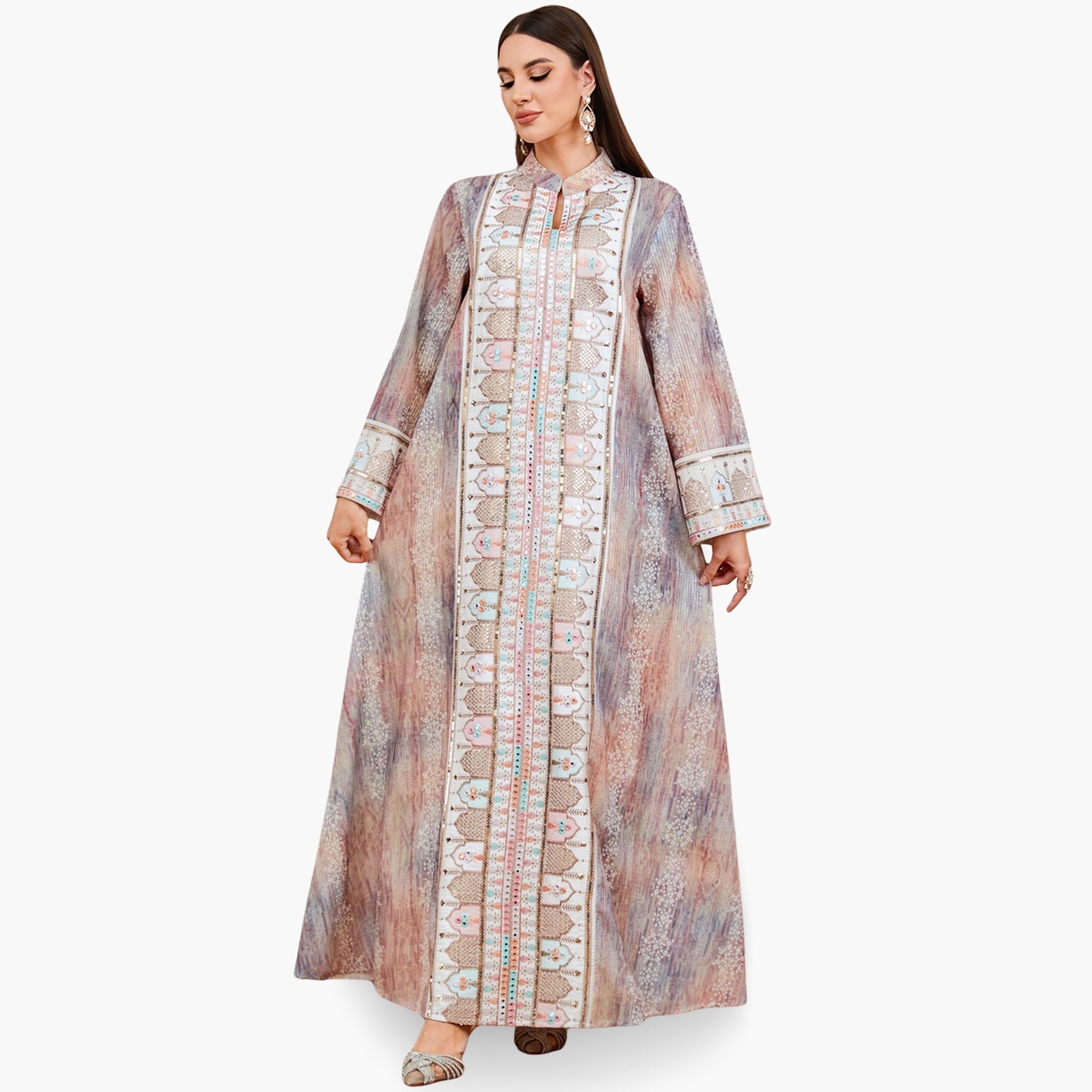 جلابية نسائية بفتحة رقبة مع لوحة مطرزة بالترتر-women-arabicclothing-jalabiyas-image-4