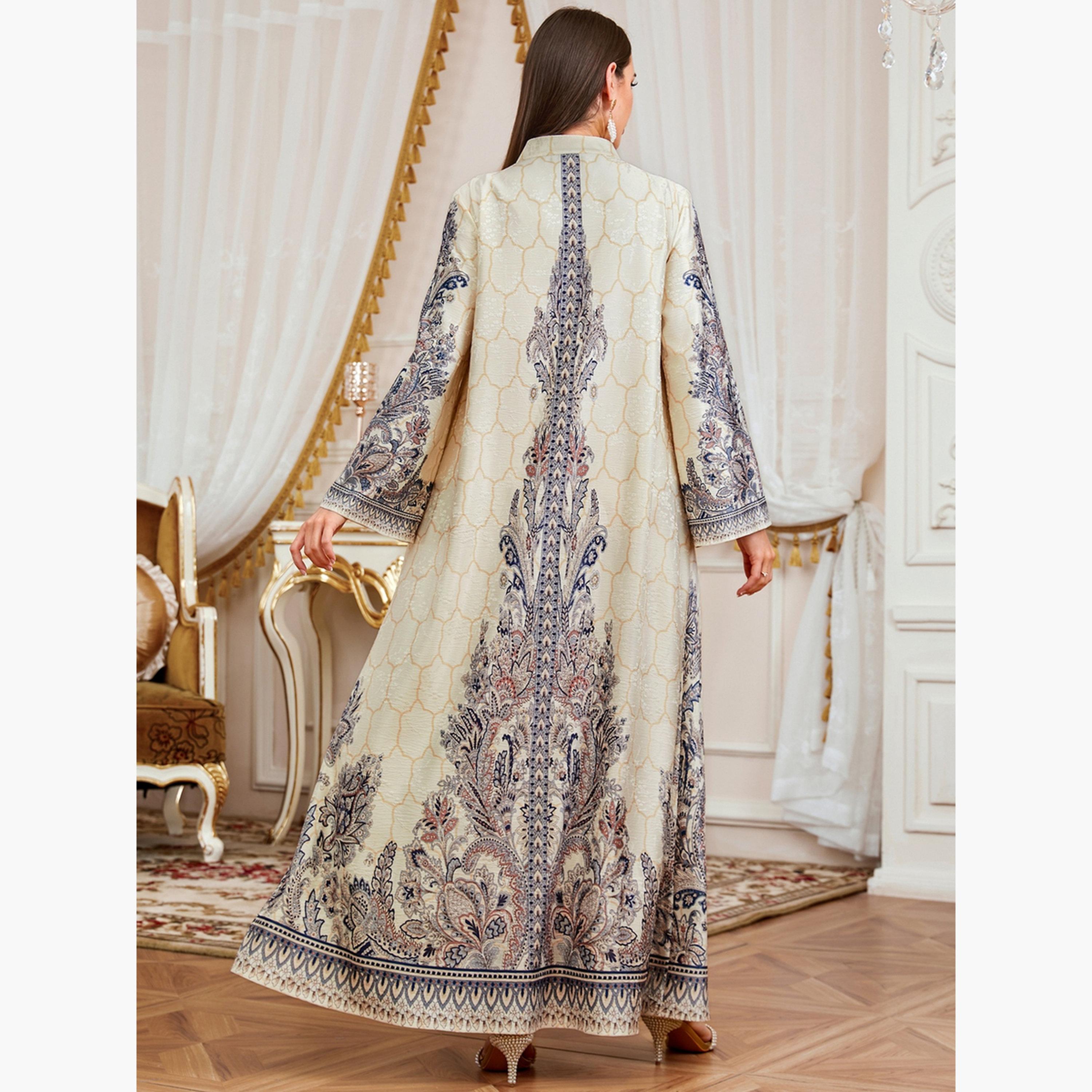 جلابية نسائية بطبعة زهور مزينة بلؤلؤ صناعي-women-arabicclothing-jalabiyas-image-4