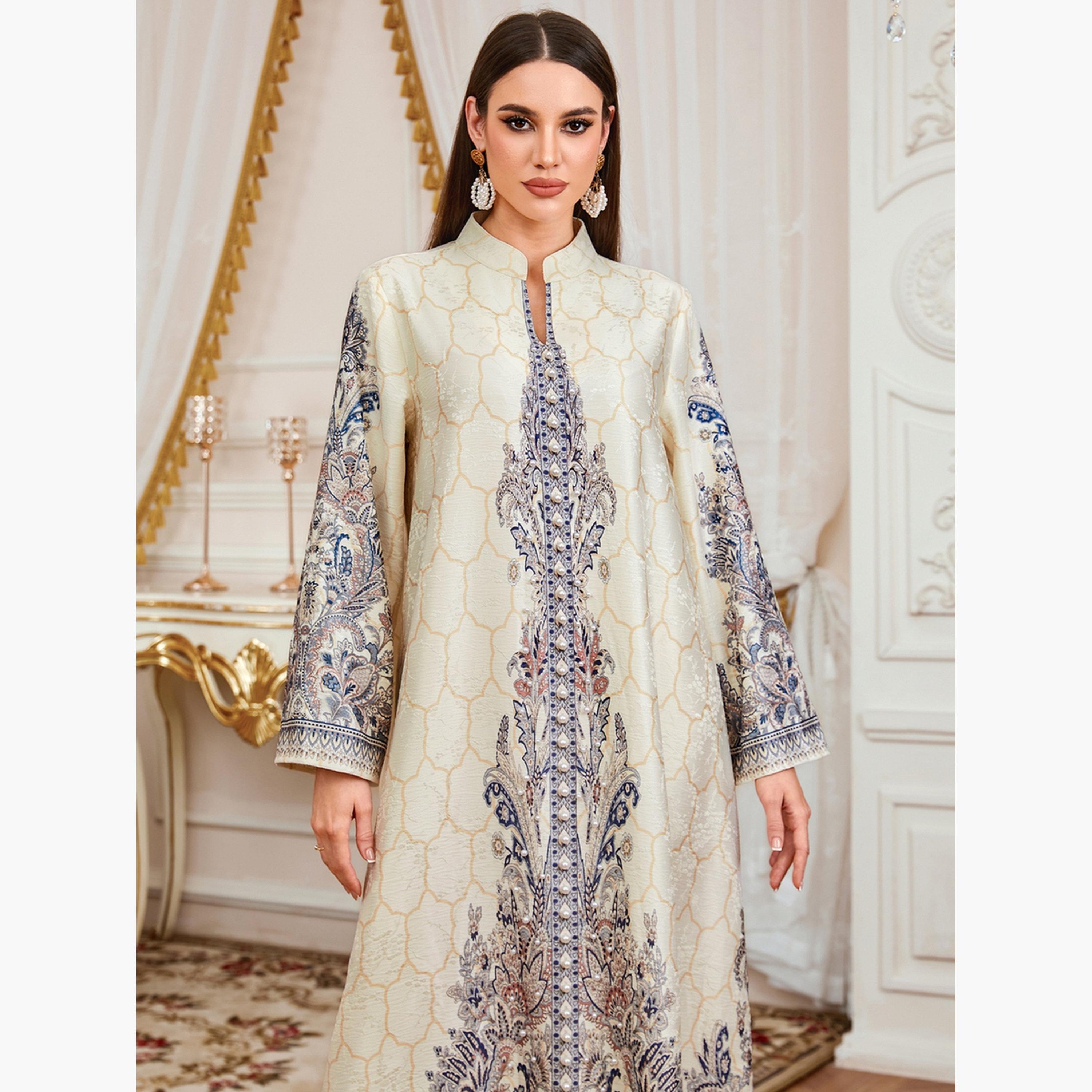 جلابية نسائية بطبعة زهور مزينة بلؤلؤ صناعي-women-arabicclothing-jalabiyas-image-5