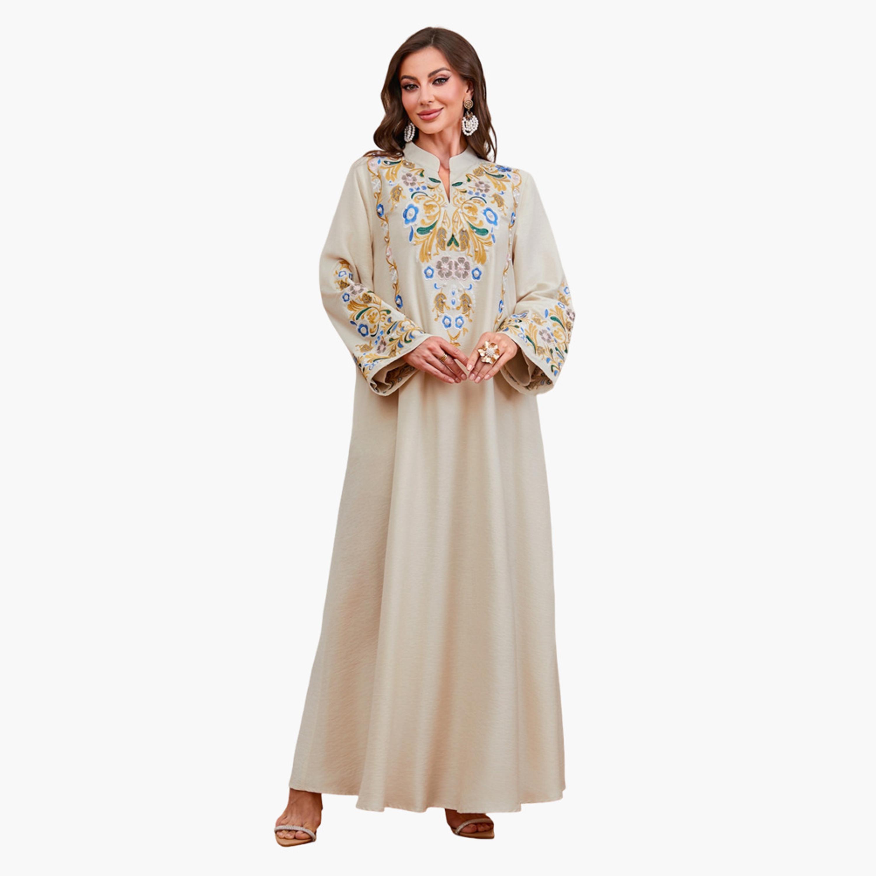Take Two Women Embroidered Faux Pearl Jalabiya-women-arabicclothing-jalabiyas-image-1