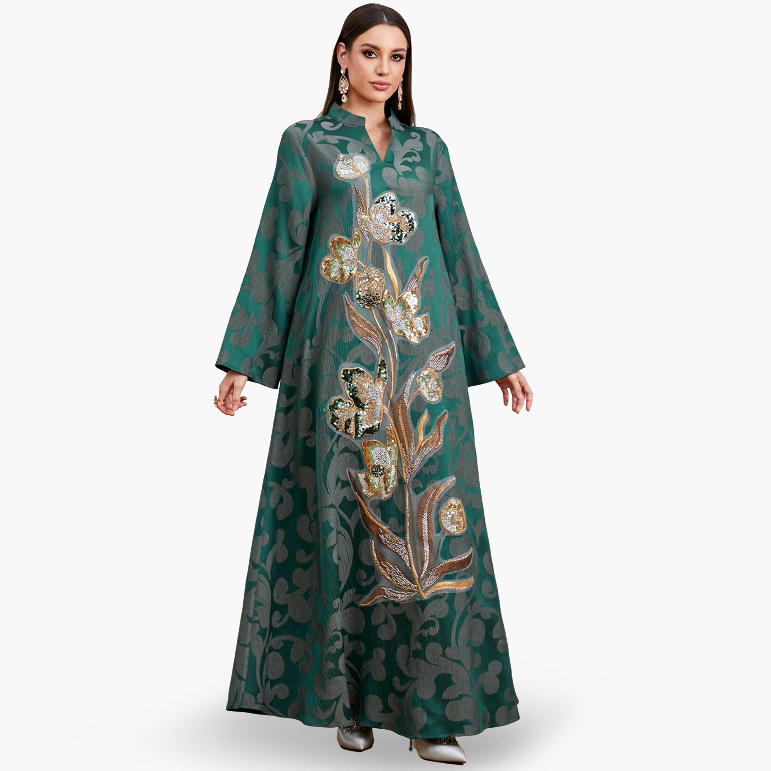 Take Two Women Teal Sequin Embroidered Jalabiya-women-arabicclothing-jalabiyas-image-1