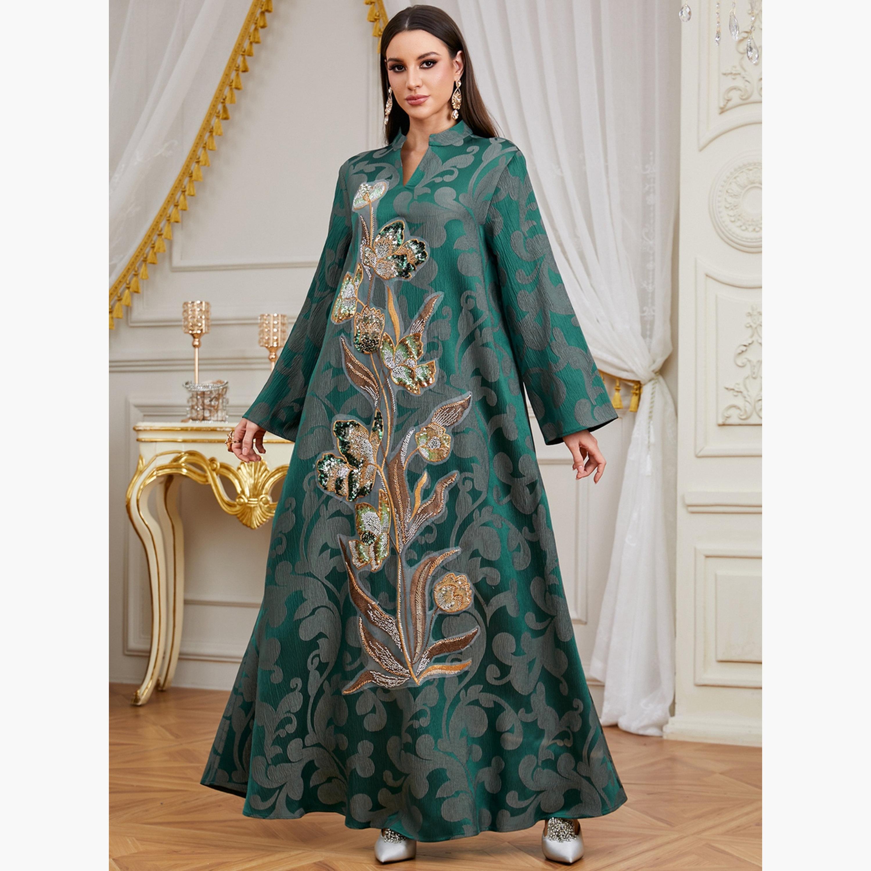 Take Two Women Teal Sequin Embroidered Jalabiya-women-arabicclothing-jalabiyas-image-2