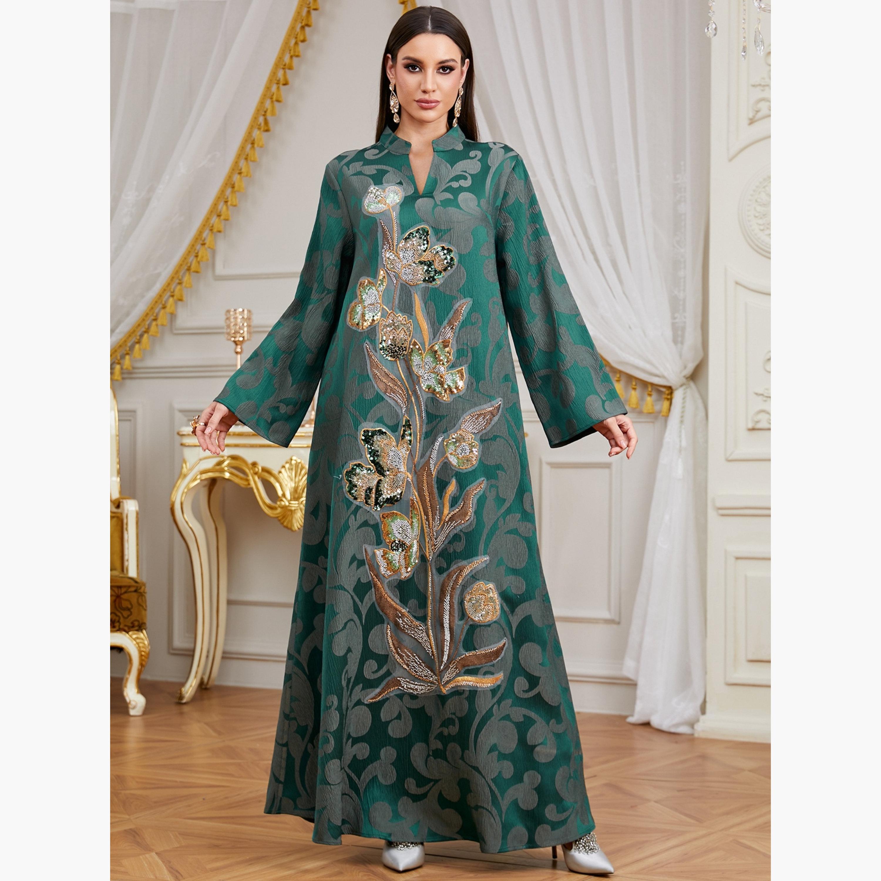 Take Two Women Teal Sequin Embroidered Jalabiya-women-arabicclothing-jalabiyas-image-3