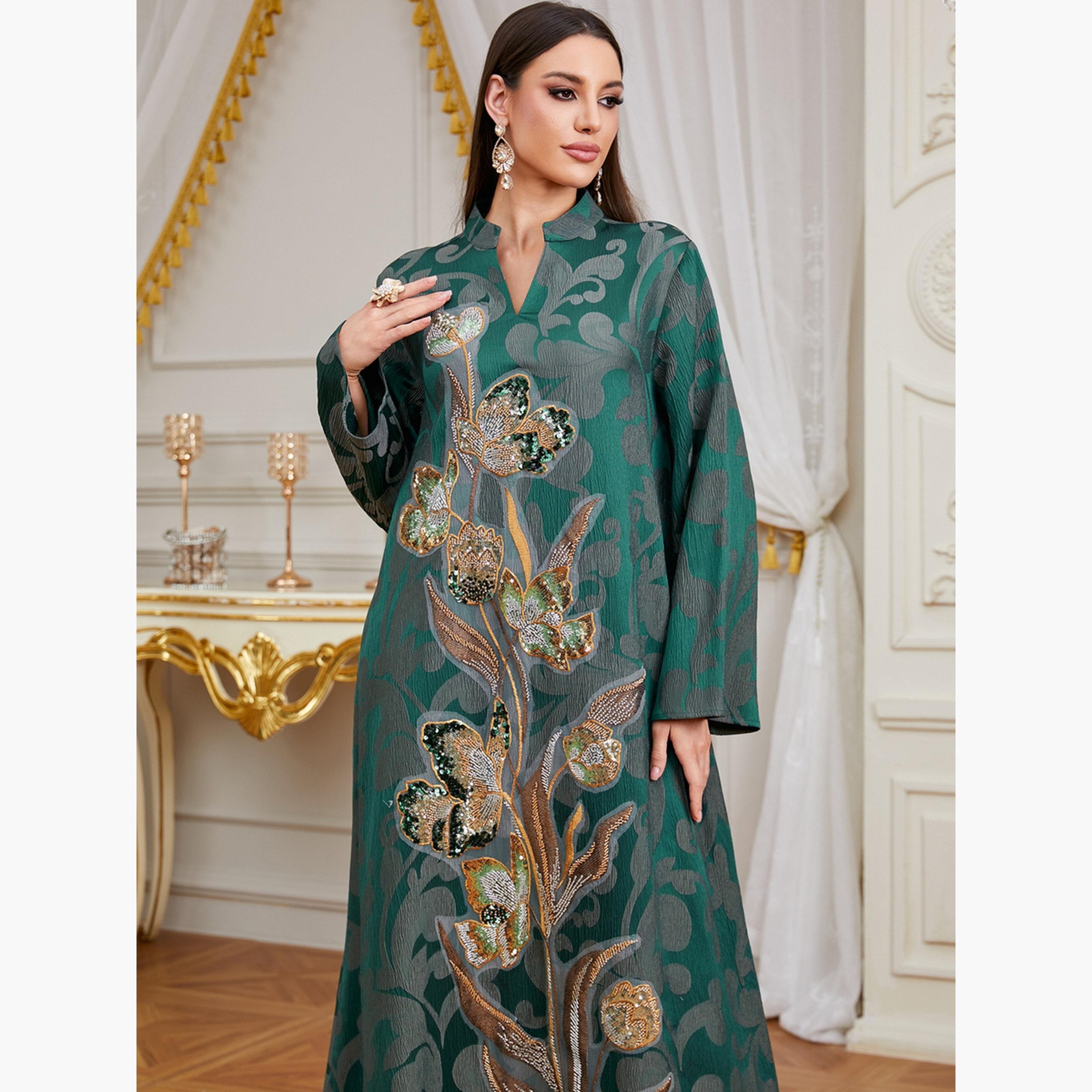Take Two Women Teal Sequin Embroidered Jalabiya-women-arabicclothing-jalabiyas-image-4