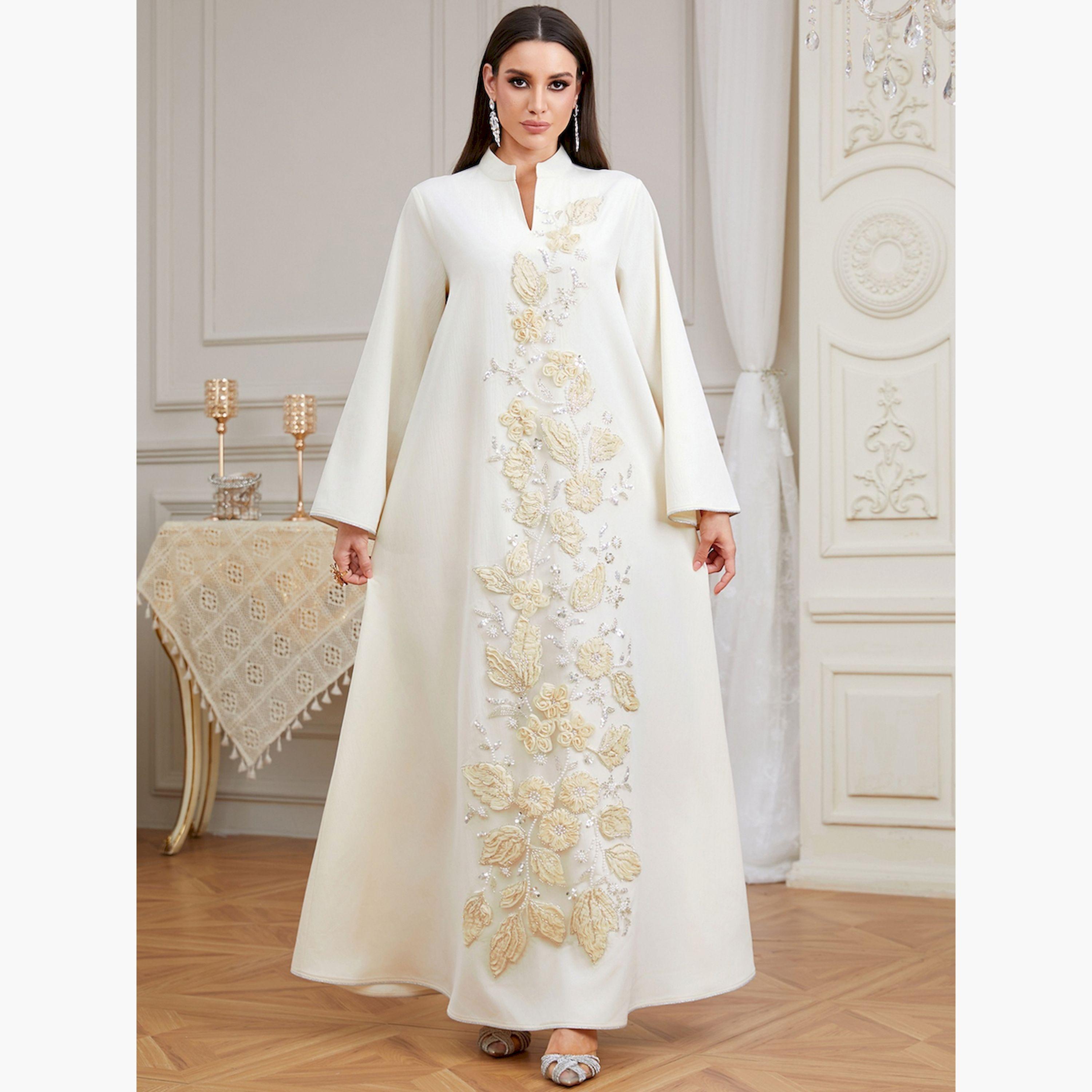 Take Two Cream Embellished Jalabiya with Floral Embroidery-women-arabicclothing-jalabiyas-image-1