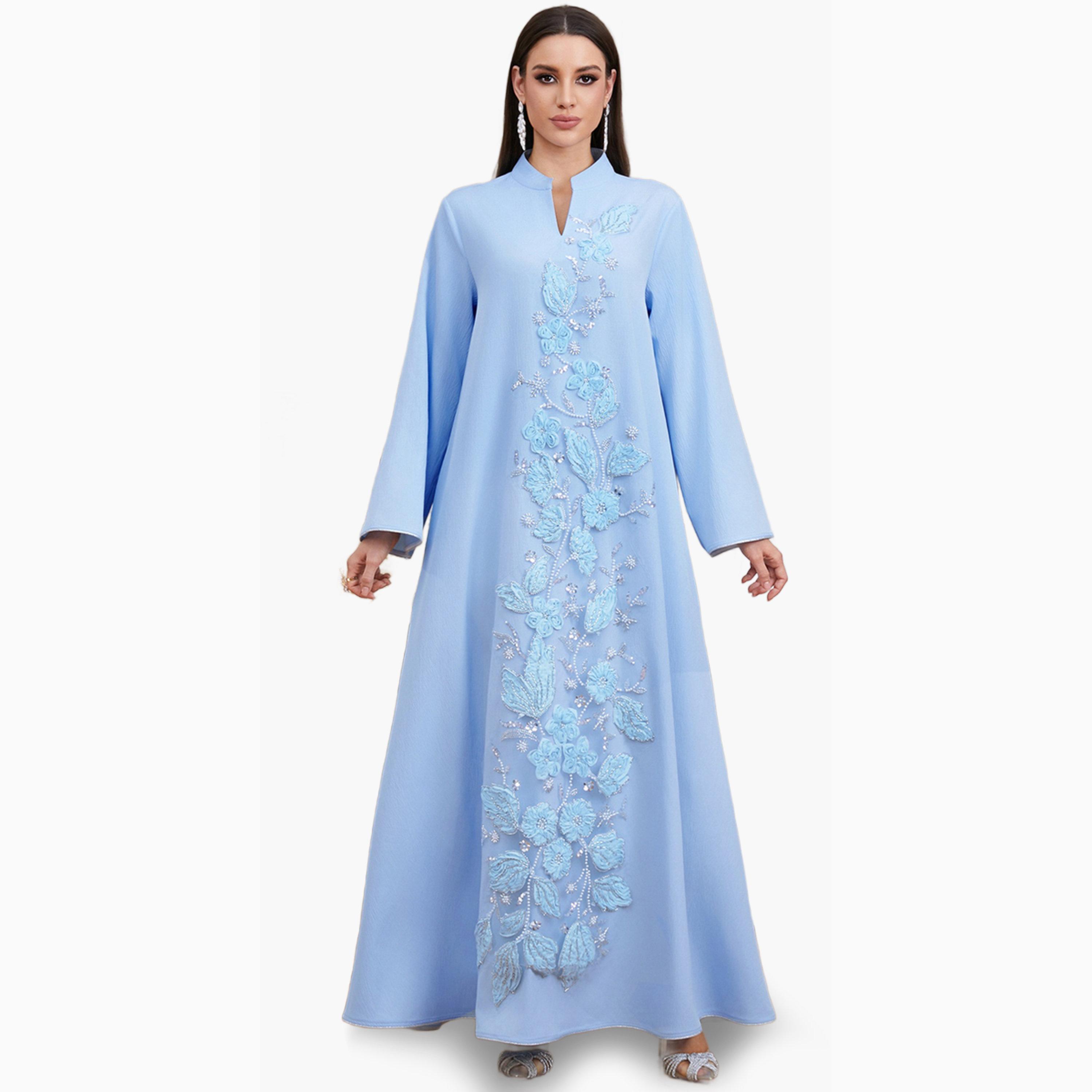 Take Two Blue Sequin Embroidered Panelled Jalabiya-women-arabicclothing-jalabiyas-image-1