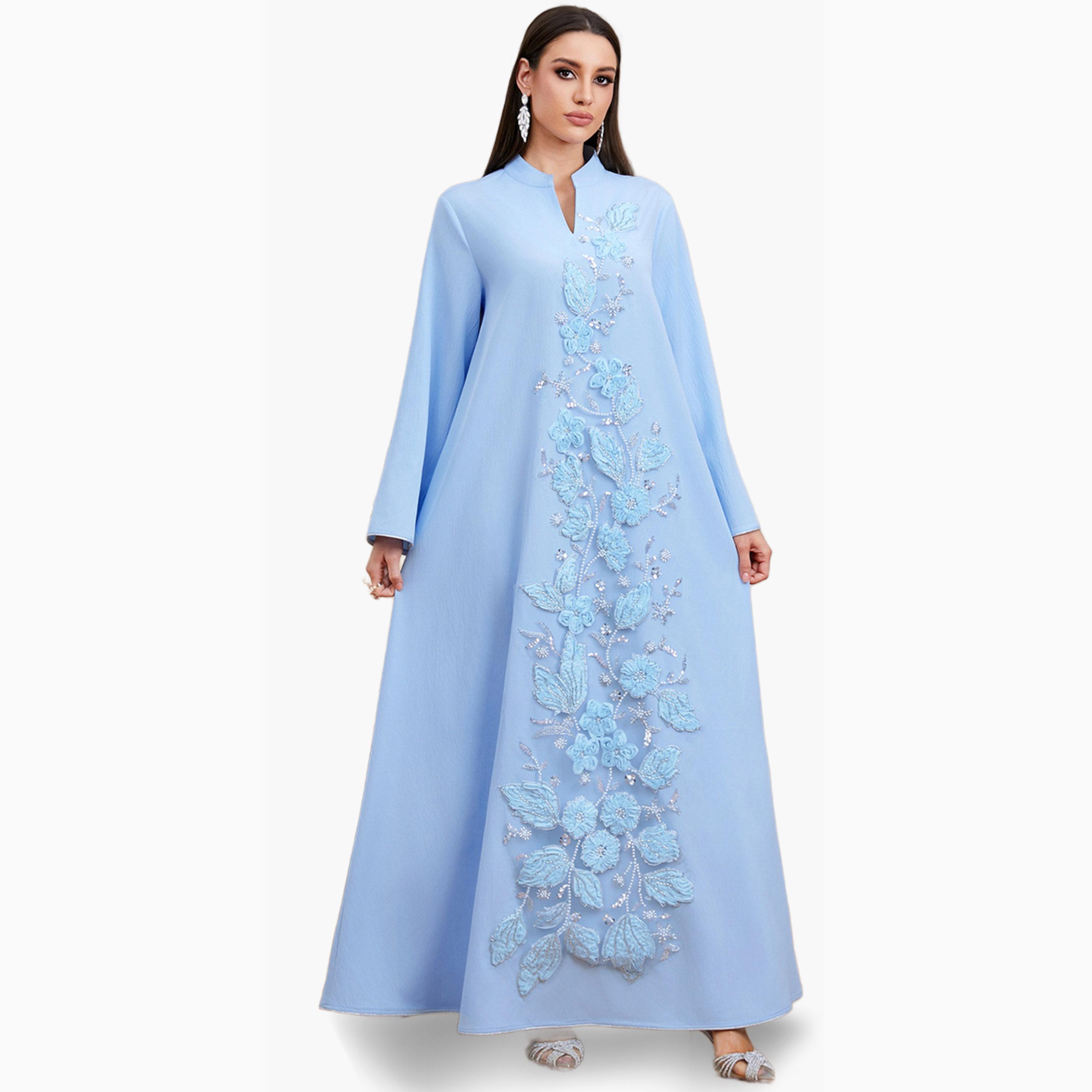 Take Two Blue Sequin Embroidered Panelled Jalabiya-women-arabicclothing-jalabiyas-image-2