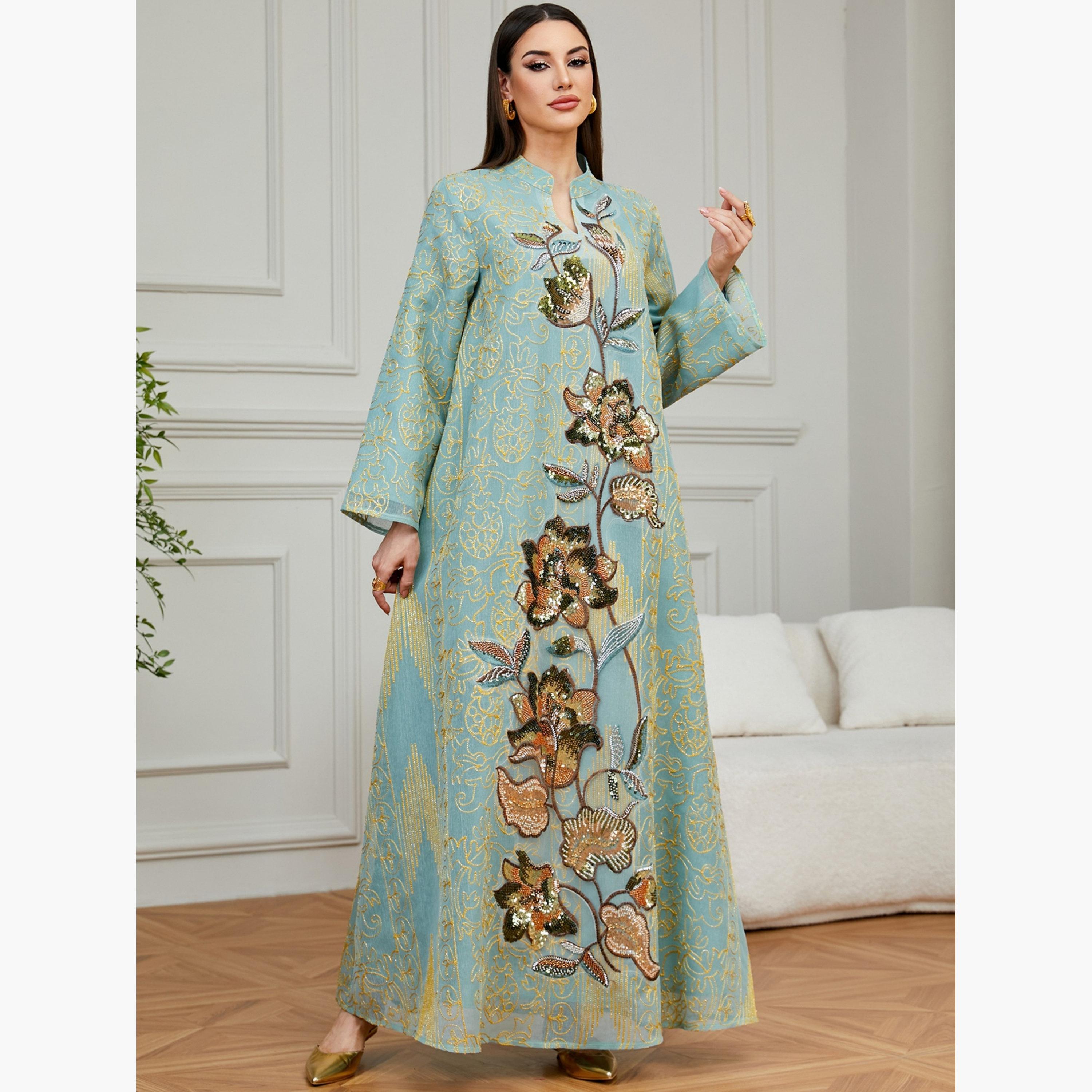 Take Two Women Teal Sequin Embroidered Jalabiya-women-arabicclothing-jalabiyas-image-3