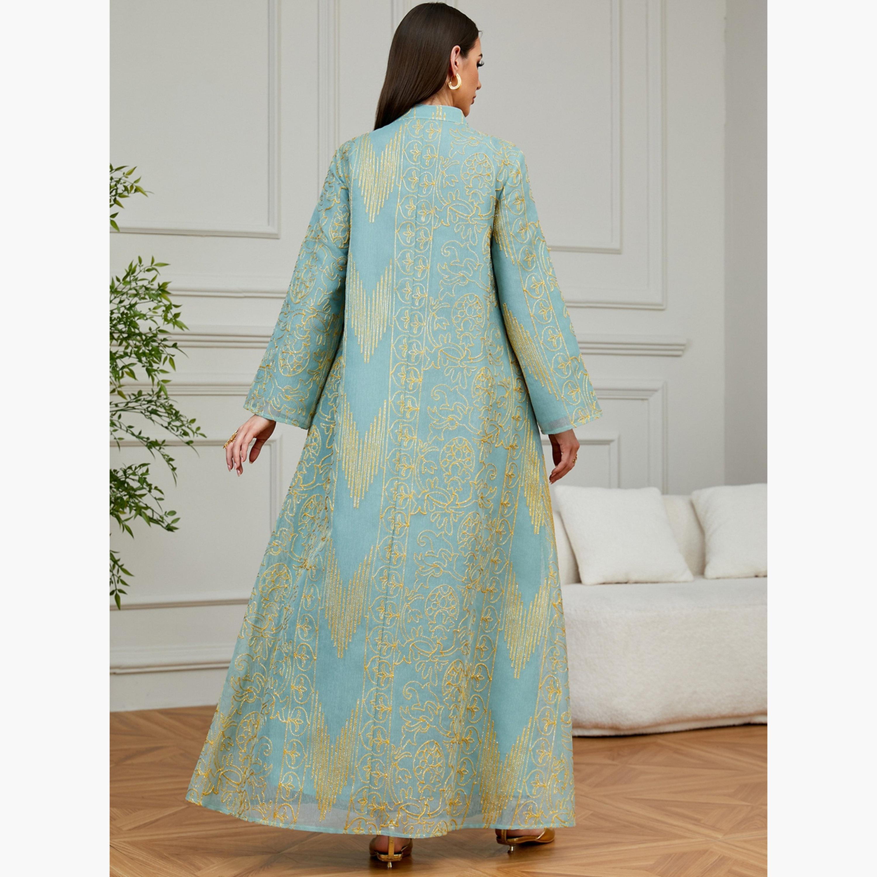 Take Two Women Teal Sequin Embroidered Jalabiya-women-arabicclothing-jalabiyas-image-4