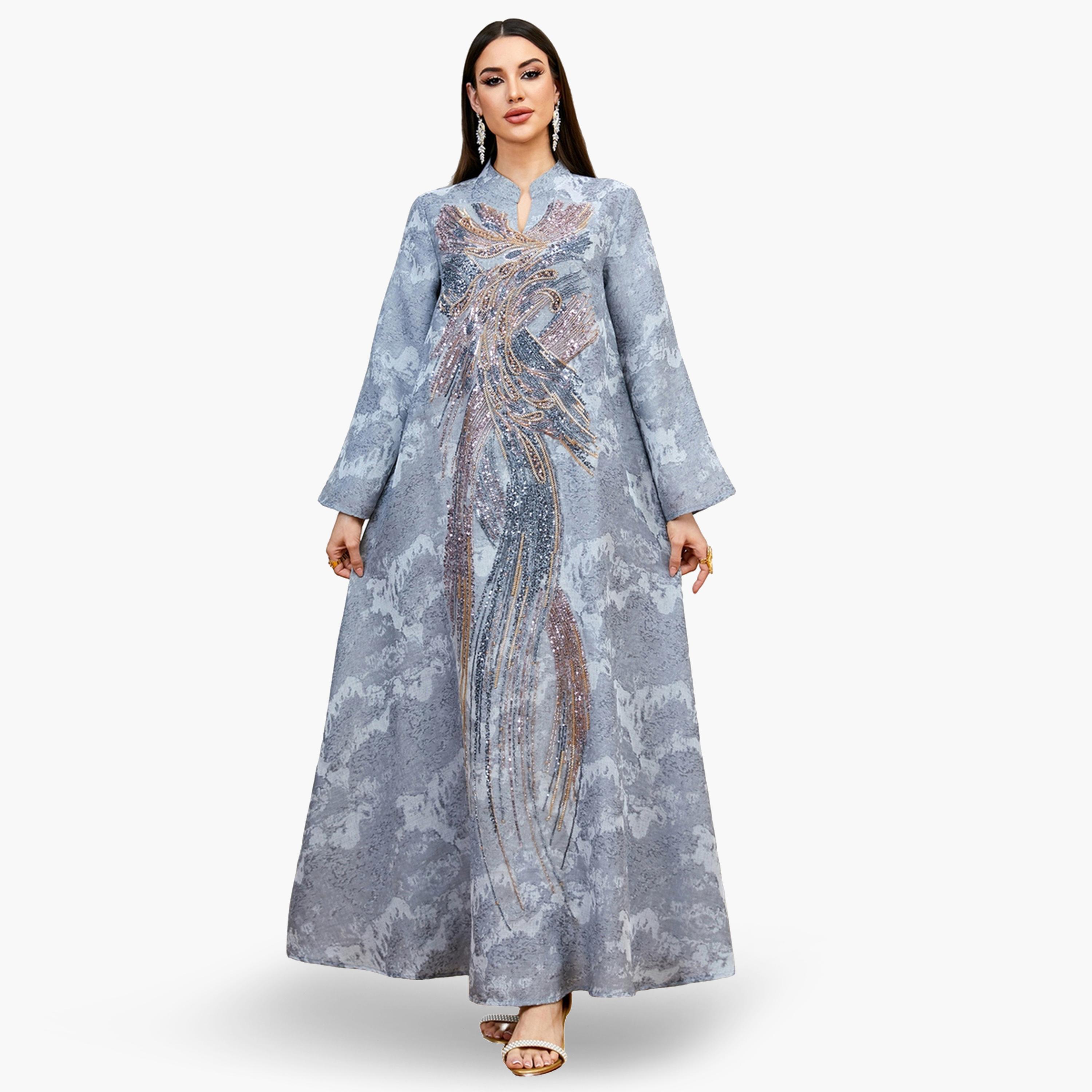 Take Two Women Grey Sequin Embroidered Jalabiya-women-arabicclothing-jalabiyas-image-1