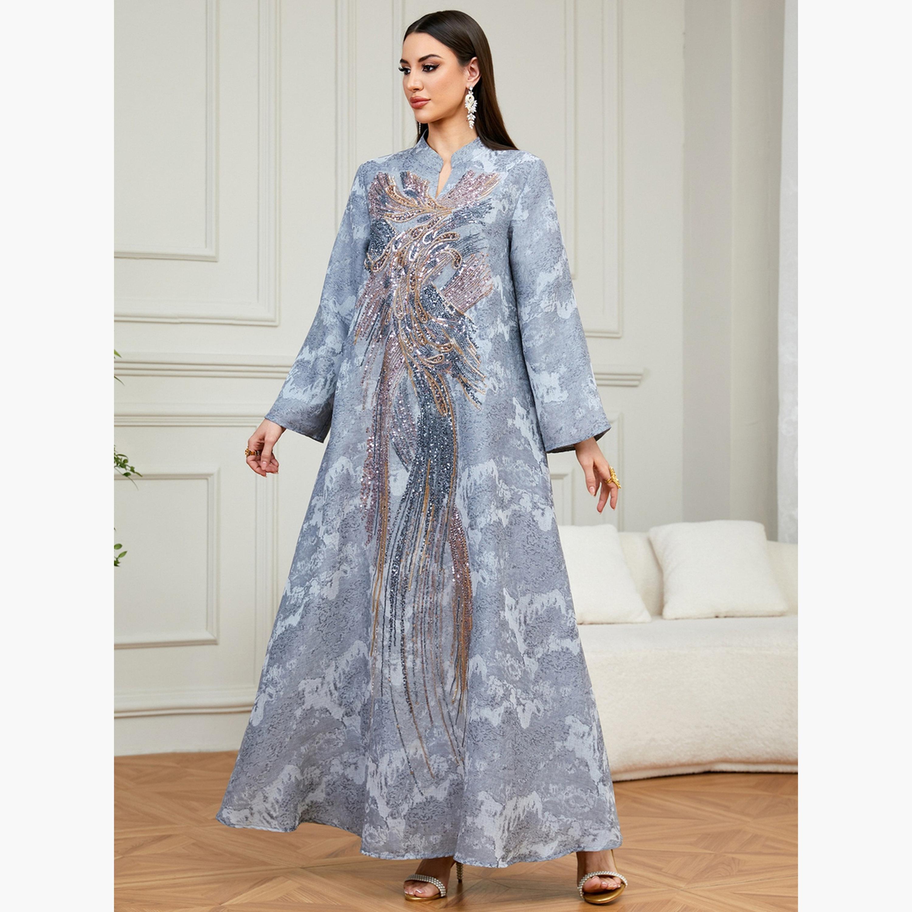 Take Two Women Grey Sequin Embroidered Jalabiya-women-arabicclothing-jalabiyas-image-2