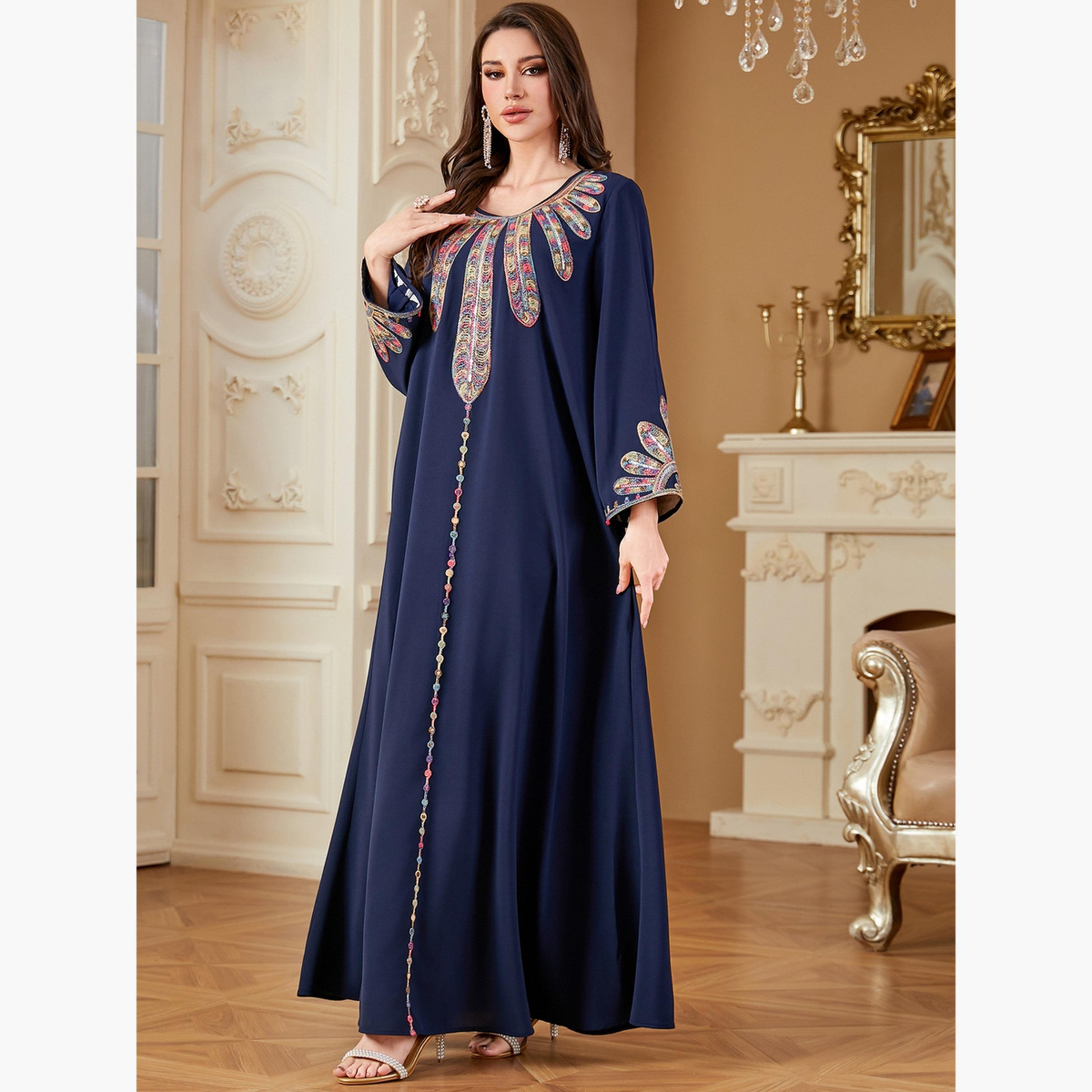 جلابية نسائية بأكمام طويلة مع لوحة ترتر-women-arabicclothing-jalabiyas-image-3