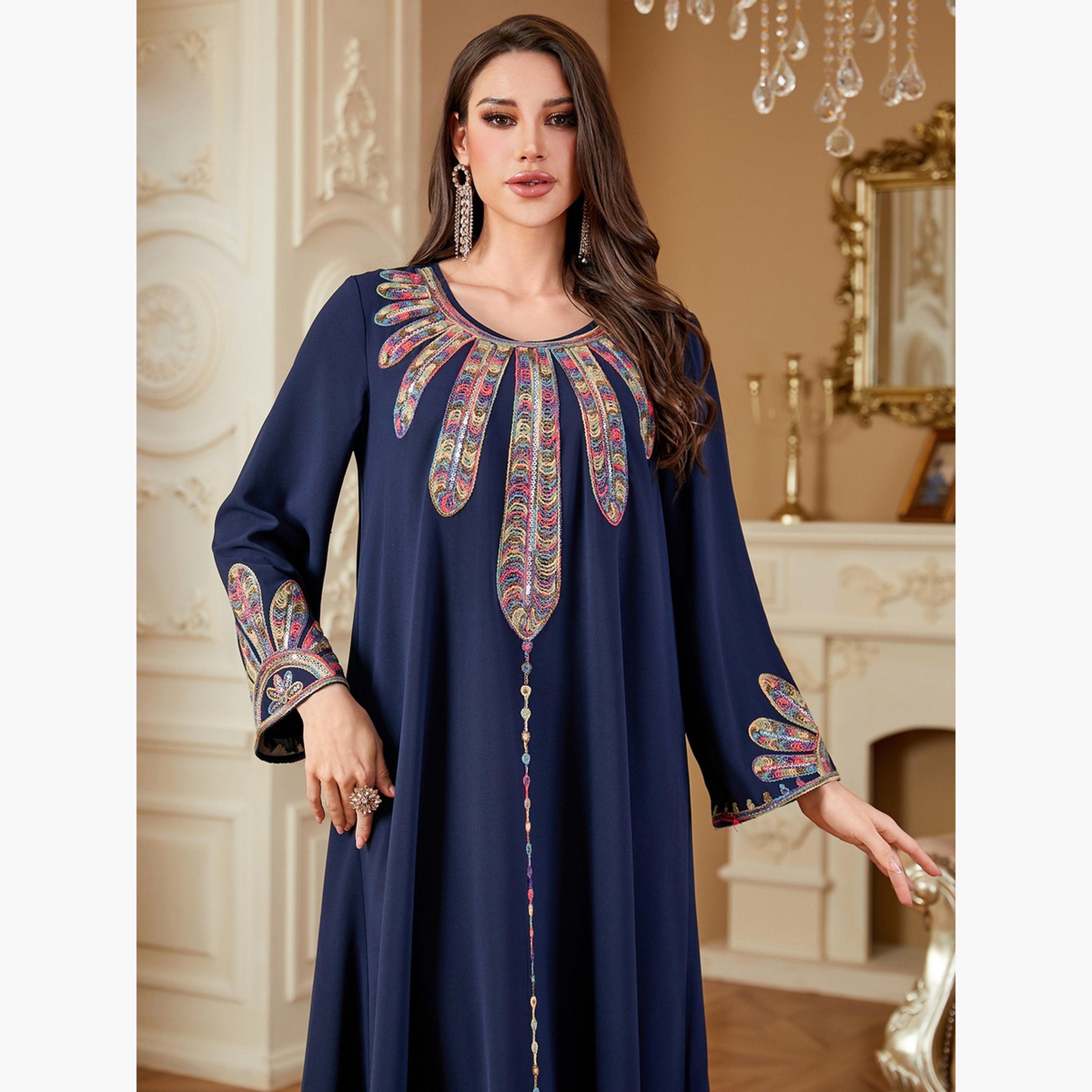 جلابية نسائية بأكمام طويلة مع لوحة ترتر-women-arabicclothing-jalabiyas-image-5