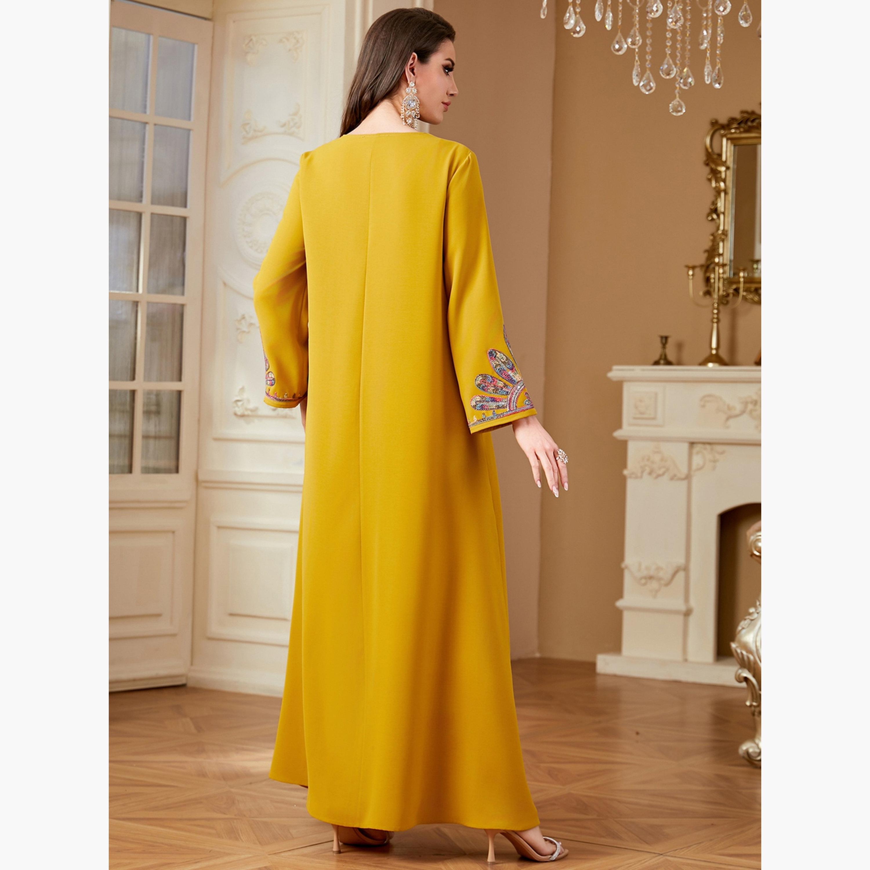 جلابية نسائية بأكمام طويلة مع لوحة ترتر-women-arabicclothing-jalabiyas-image-3