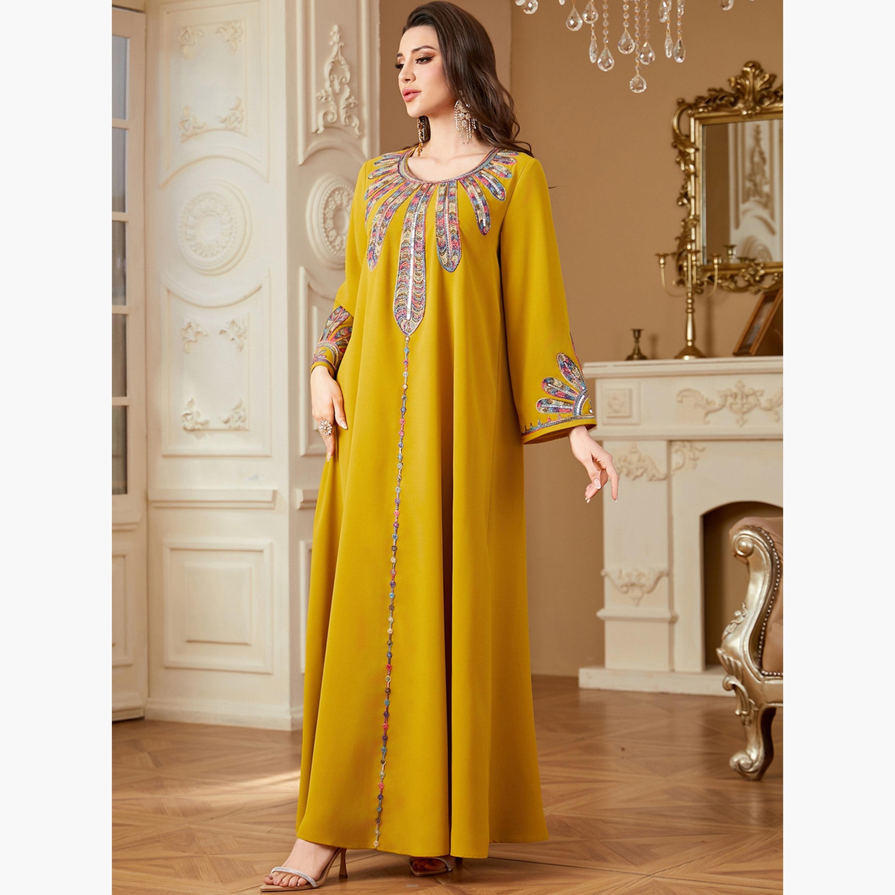 جلابية نسائية بأكمام طويلة مع لوحة ترتر-women-arabicclothing-jalabiyas-image-5