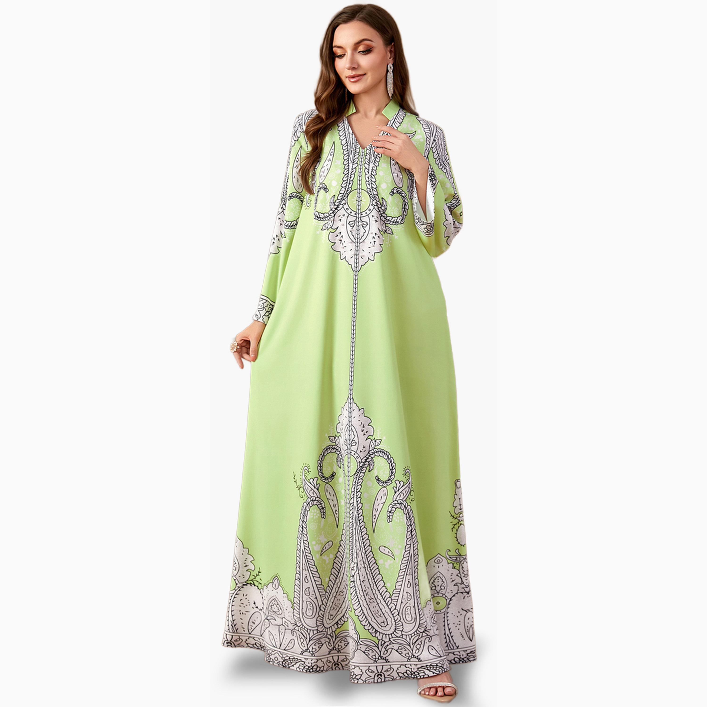 جلابية بياقة وطبعة وتفاصيل لؤلؤ صناعي-women-arabicclothing-jalabiyas-image-1