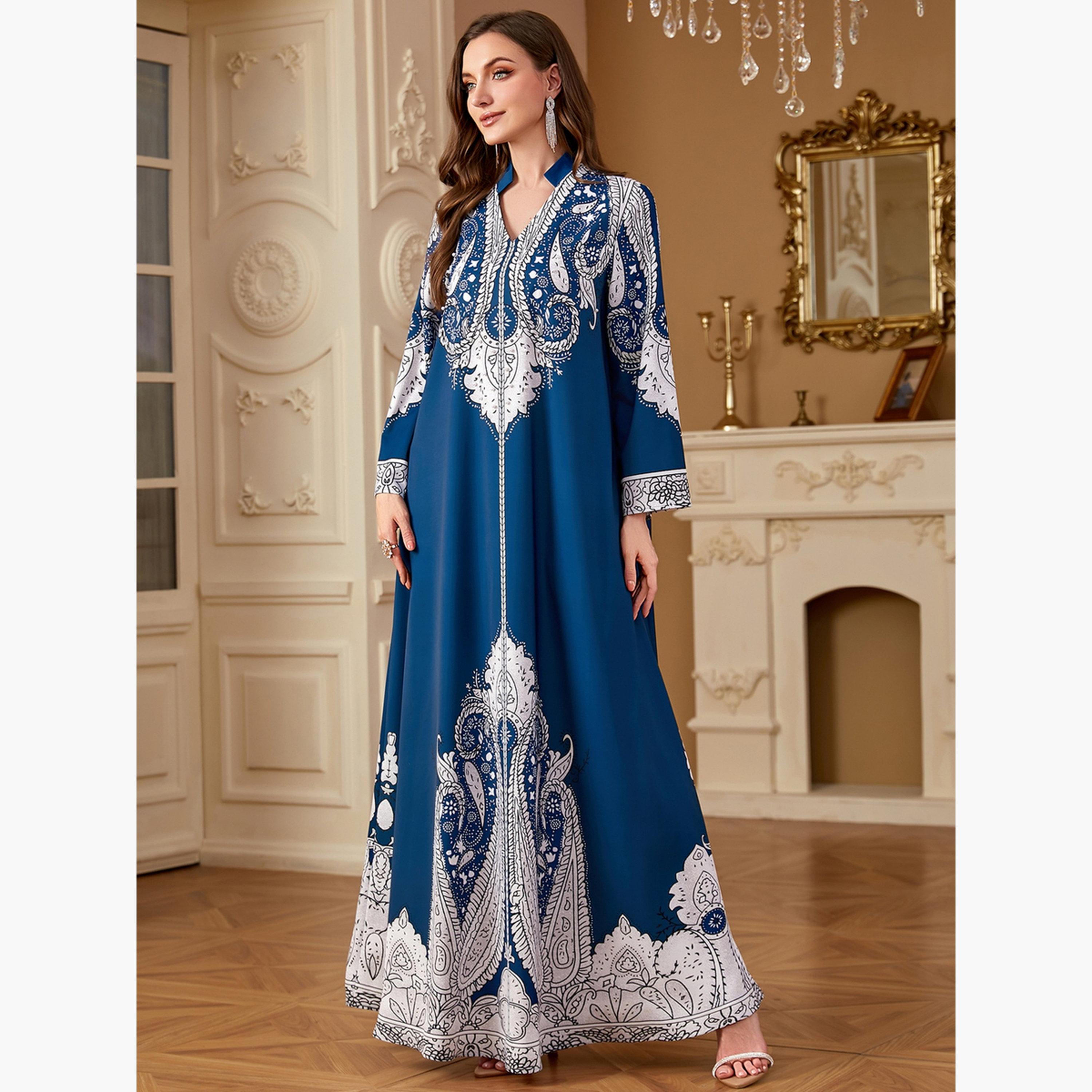 جلابية نسائية بأكمام طويلة وطبعة بيزلي-women-arabicclothing-jalabiyas-image-2