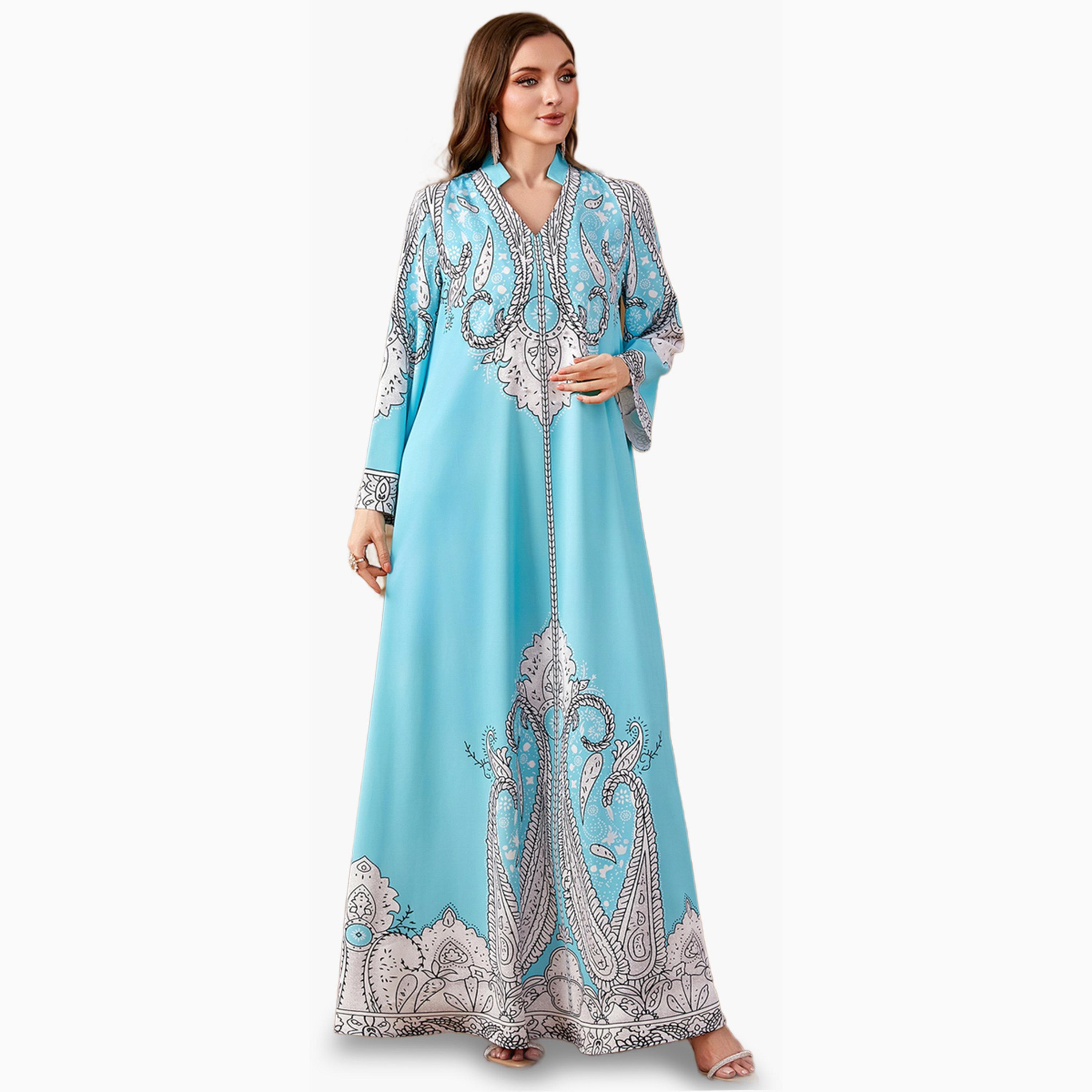 جلابية بياقة وطبعة وتفاصيل لؤلؤ صناعي-women-arabicclothing-jalabiyas-image-1