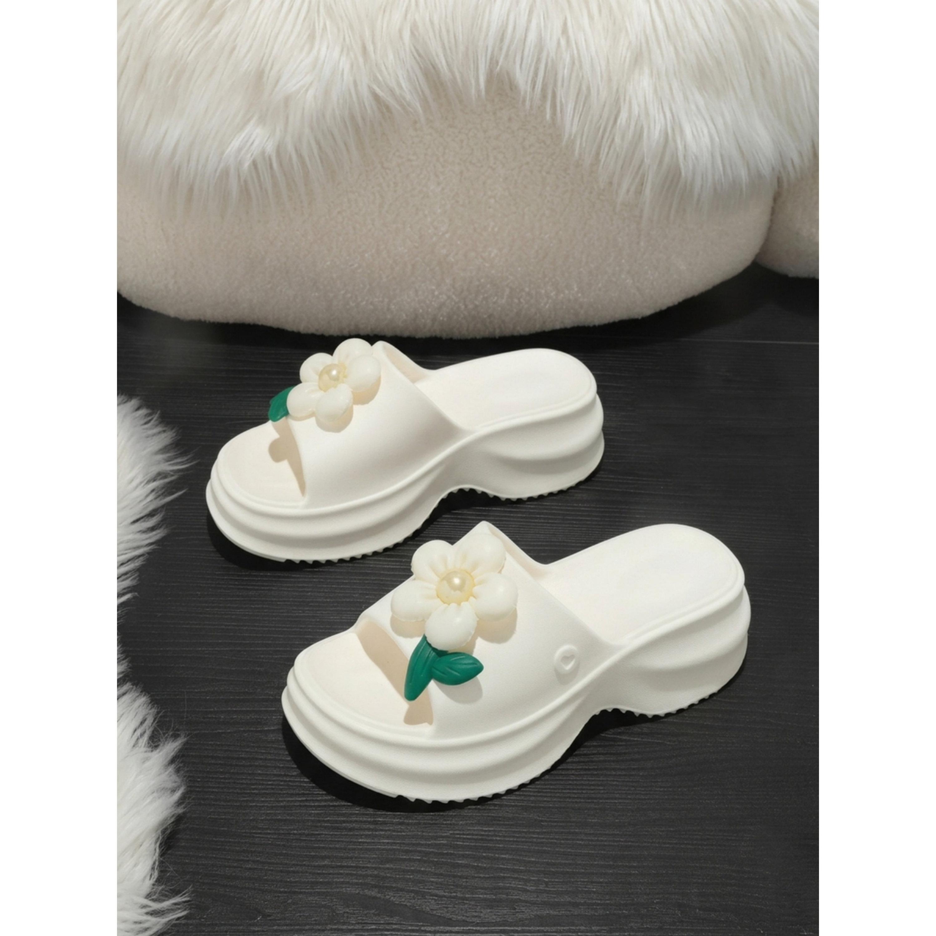 Take Two White Floral Decor Slippers-women-shoes-flats-slides-image-2