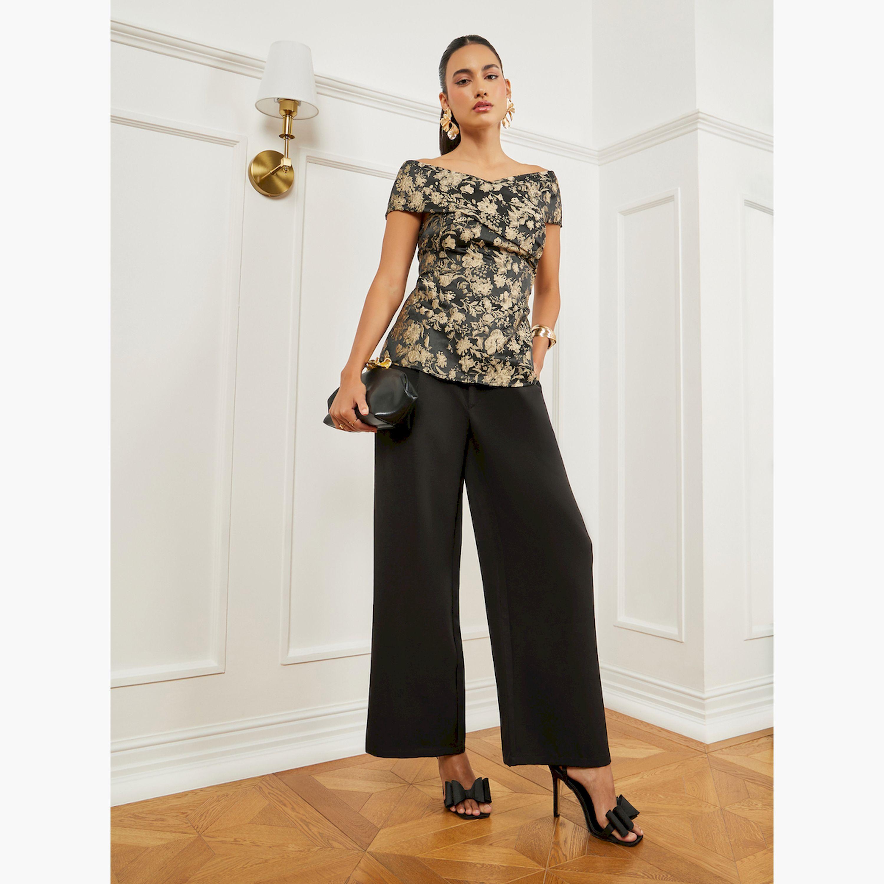 بلوزة جاكار بنقشة الزهور مكشوفة الأكتاف-women-clothing-shirtsandblouses-blouses-image-2