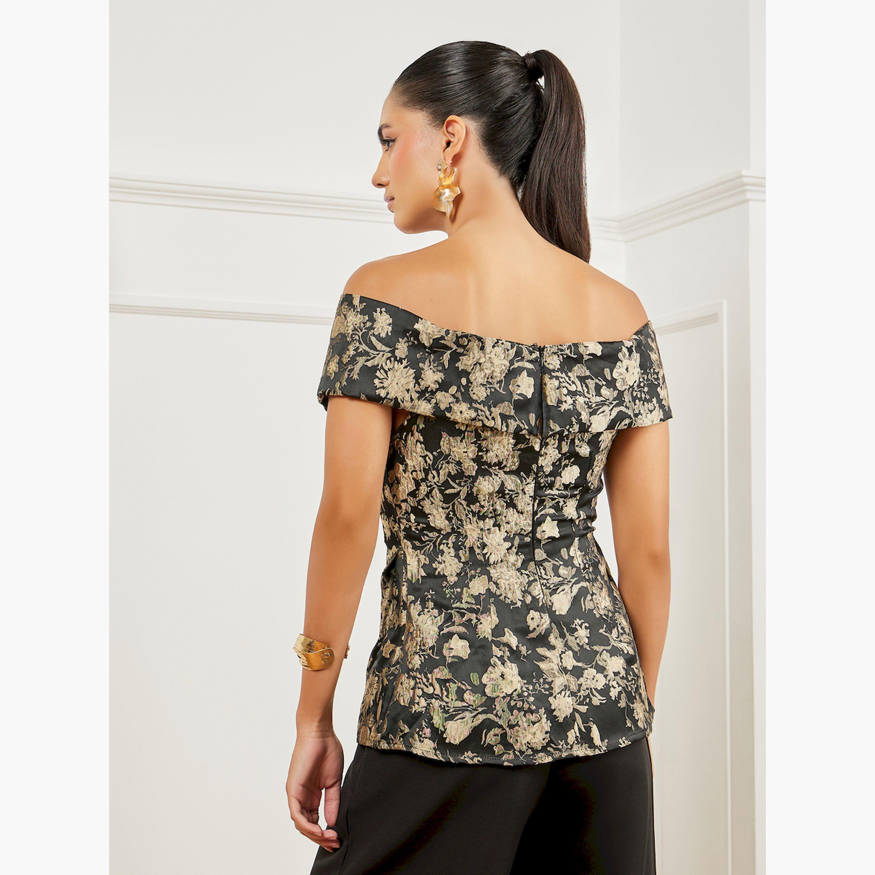 Styli Black Floral Jacquard Off-Shoulder Top-women-clothing-shirtsandblouses-blouses-image-4