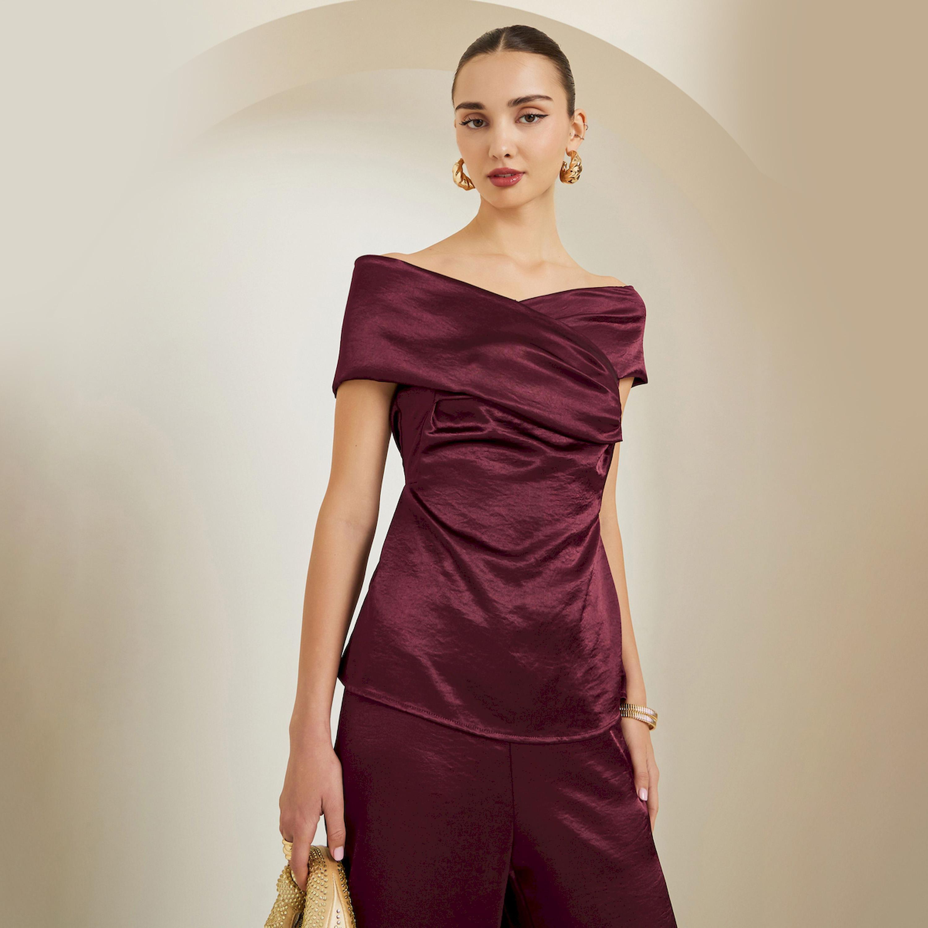بلوزة ساتان مكشوفة الأكتاف-women-clothing-shirtsandblouses-blouses-image-1