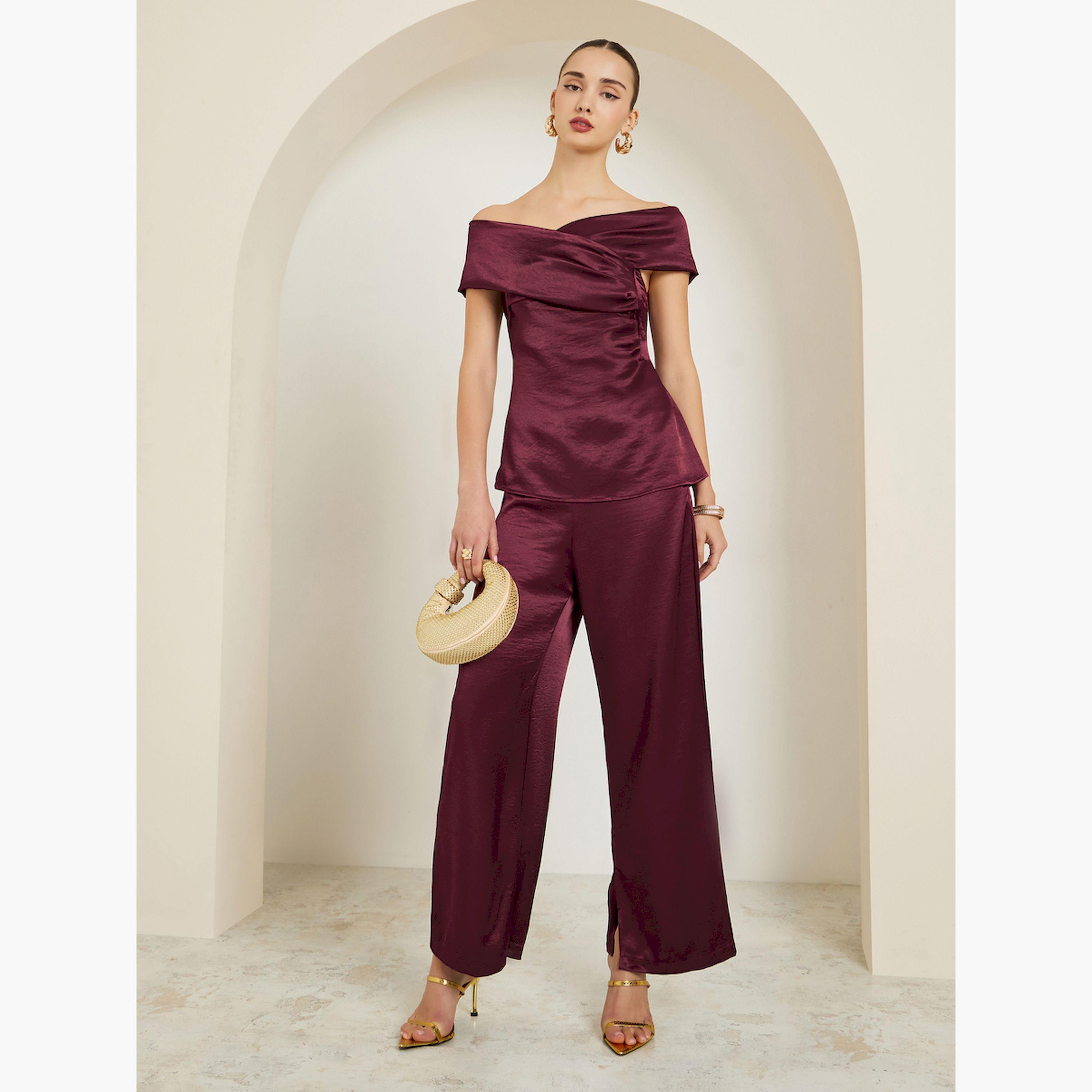 Styli Burgundy Satin Off-Shoulder Top-women-clothing-shirtsandblouses-blouses-image-2