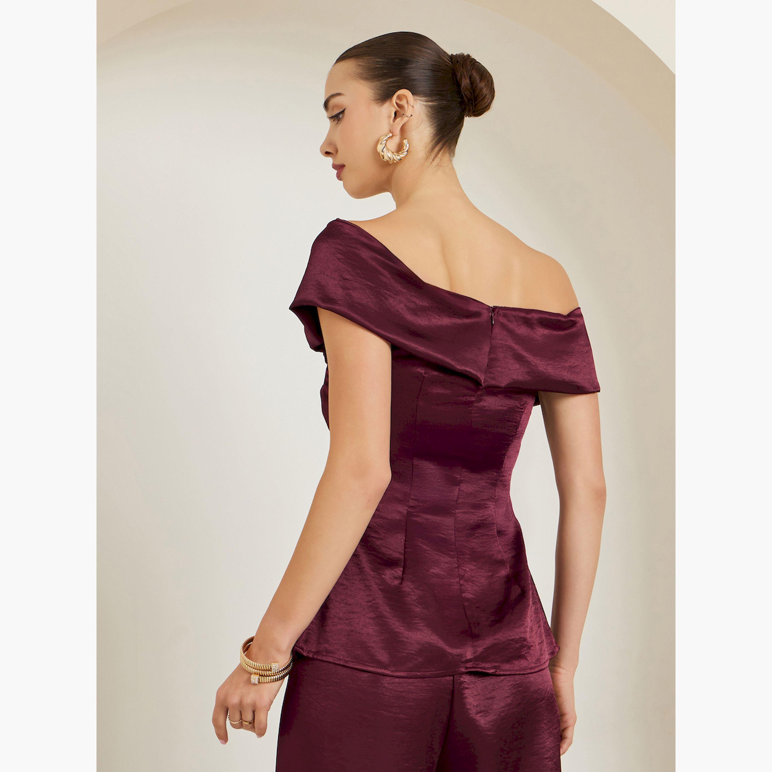 Styli Burgundy Satin Off-Shoulder Top-women-clothing-shirtsandblouses-blouses-image-3