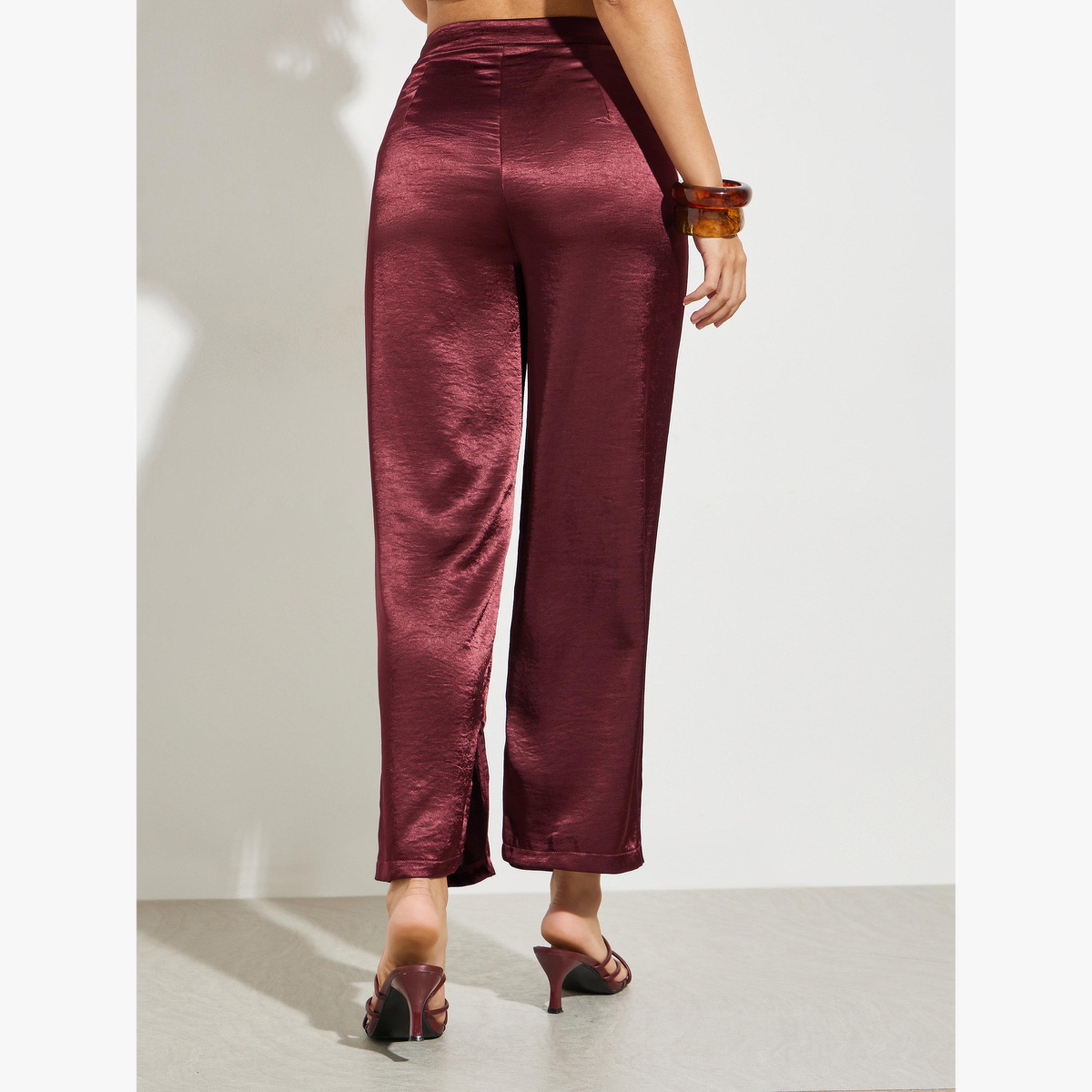 Styli Burgundy Satin Wide Leg Trousers-women-clothing-bottoms-joggers-image-4