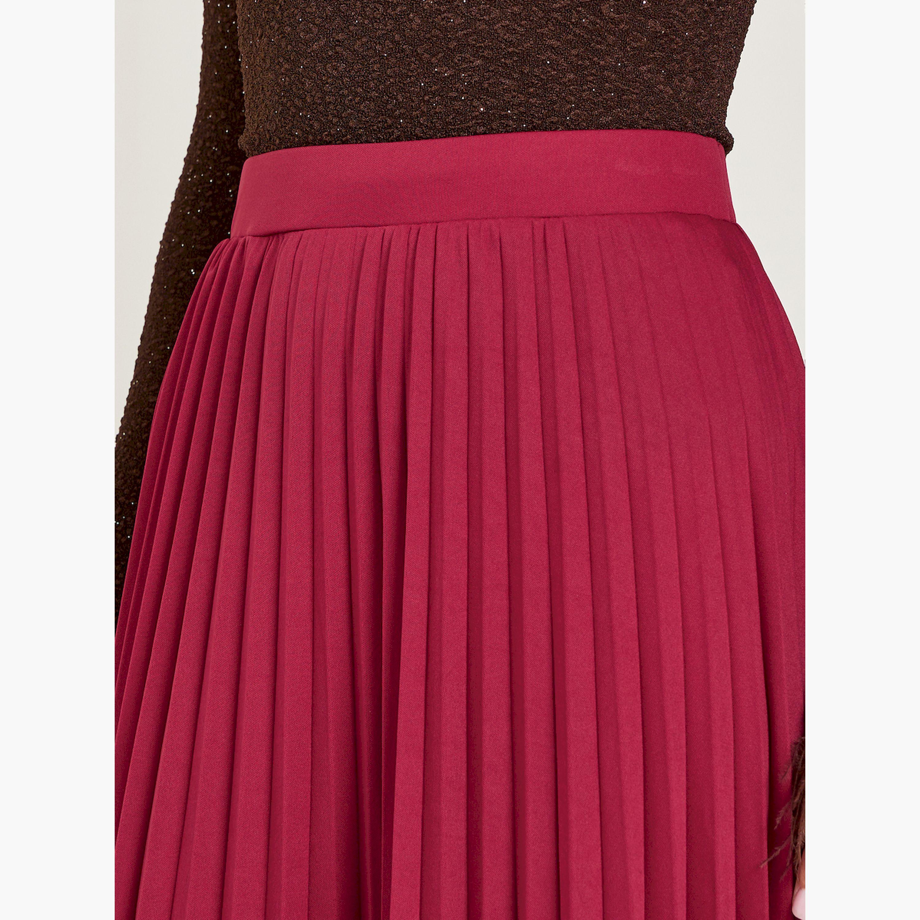 Styli Burgundy Pleated Midi Skirt-women-clothing-bottoms-skirts-image-3