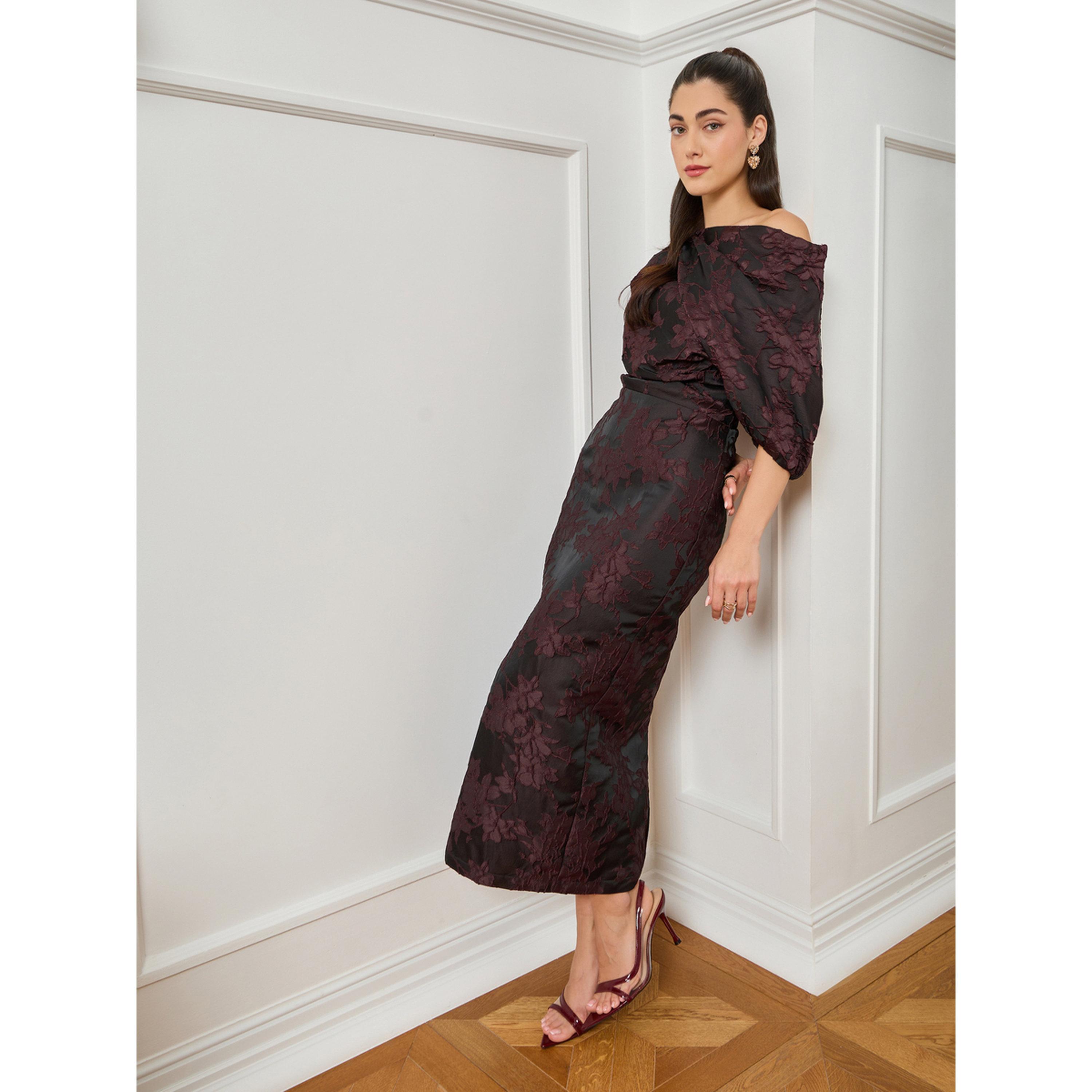 Styli Women Black Floral Jacquard Midi Dress-women-clothing-dresses-image-1