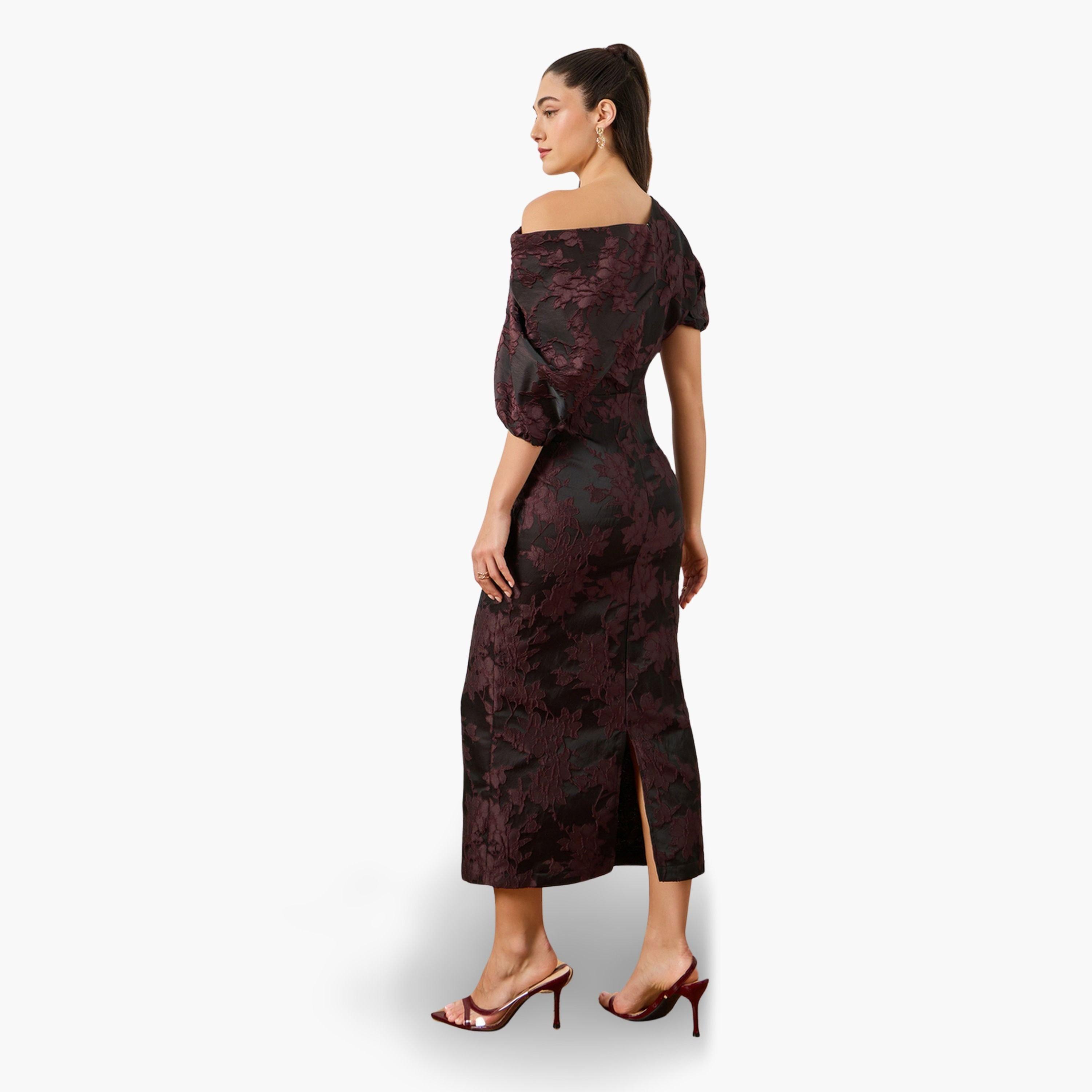 Styli Women Black Floral Jacquard Midi Dress-women-clothing-dresses-image-4