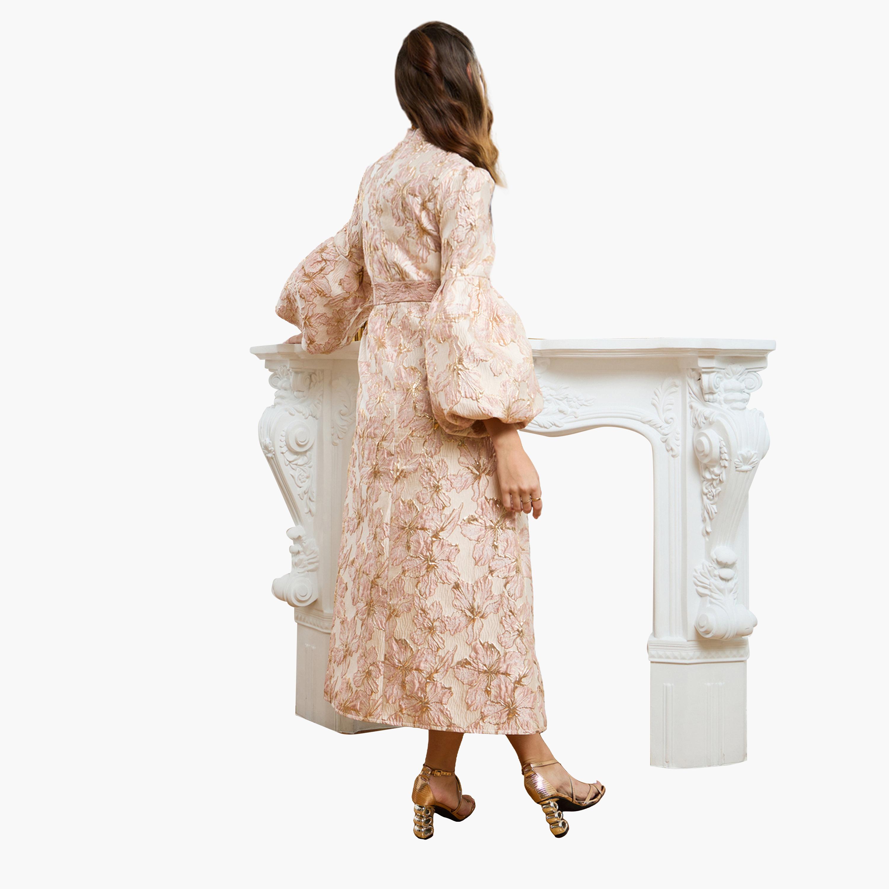 Styli Women Gold Jacquard Maxi Dress-women-clothing-dresses-image-4