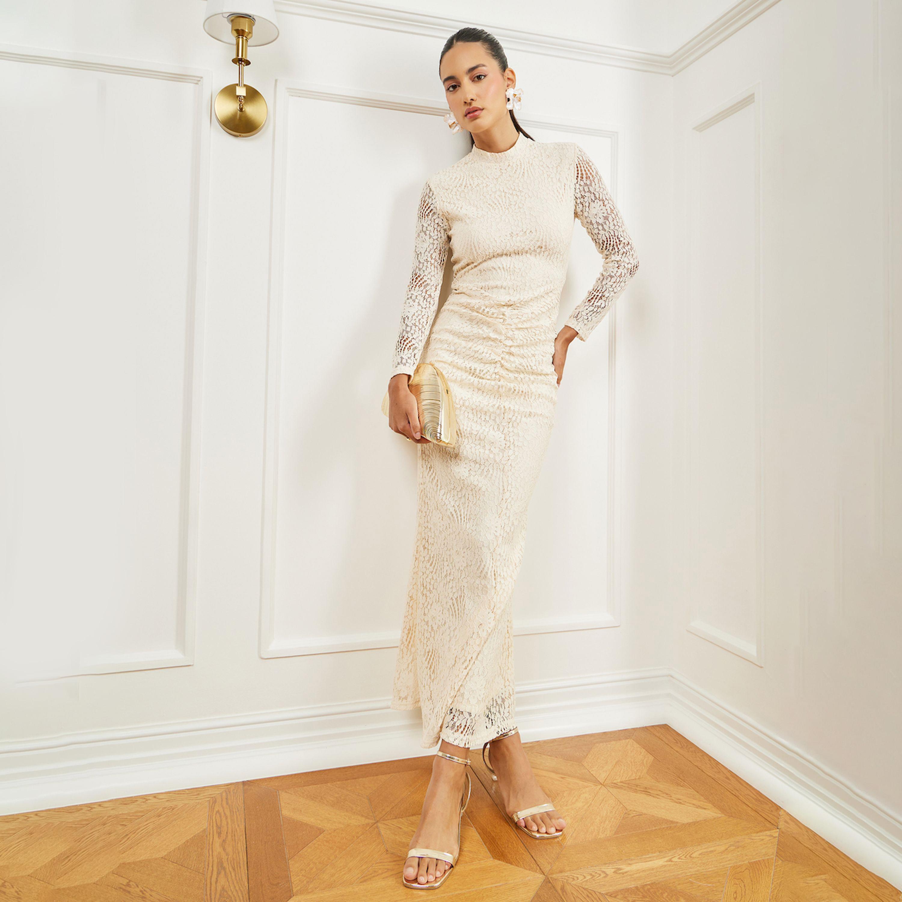 فستان طويل دانتيل بزمزمات وأكمام طويلة-women-clothing-dresses-image-1