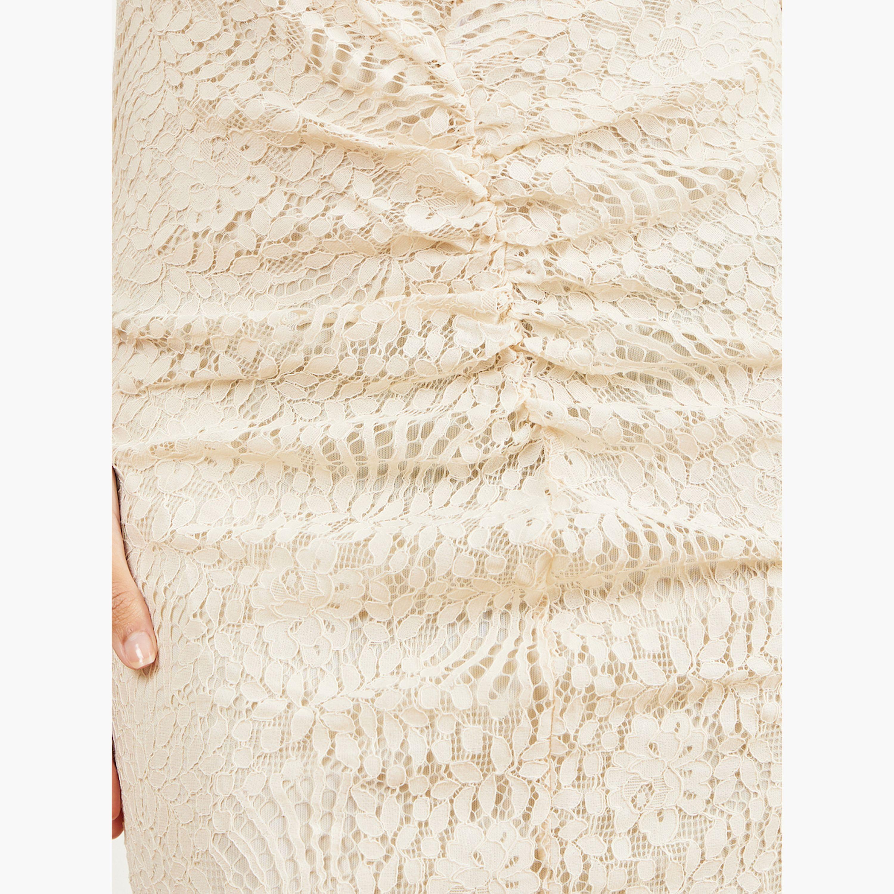 Styli Cream Lace Long Sleeve Ruched Maxi Dress-women-clothing-dresses-image-5