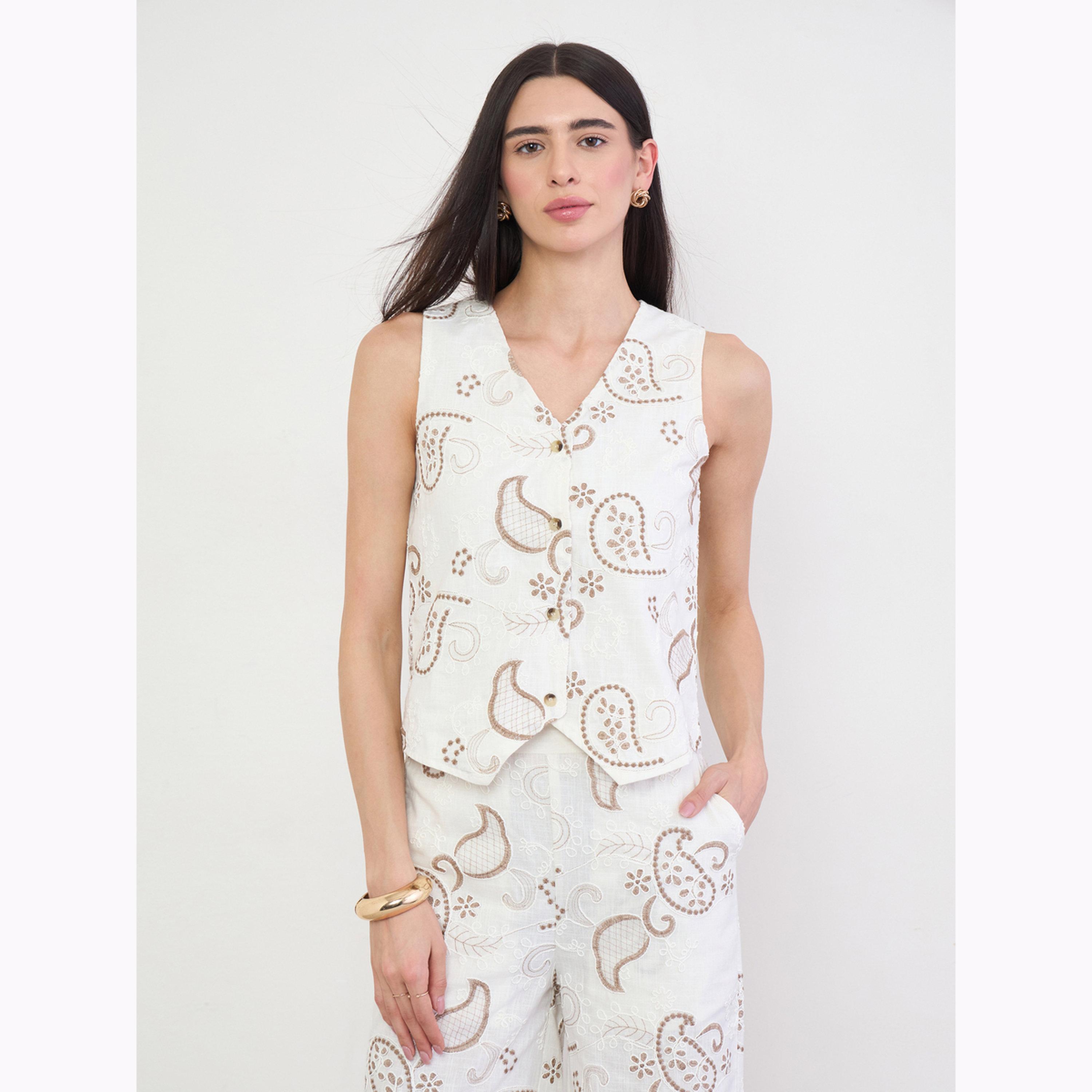 صدرية قطن مطرزة لون أوف وايت-women-clothing-shirtsandblouses-blouses-image-1