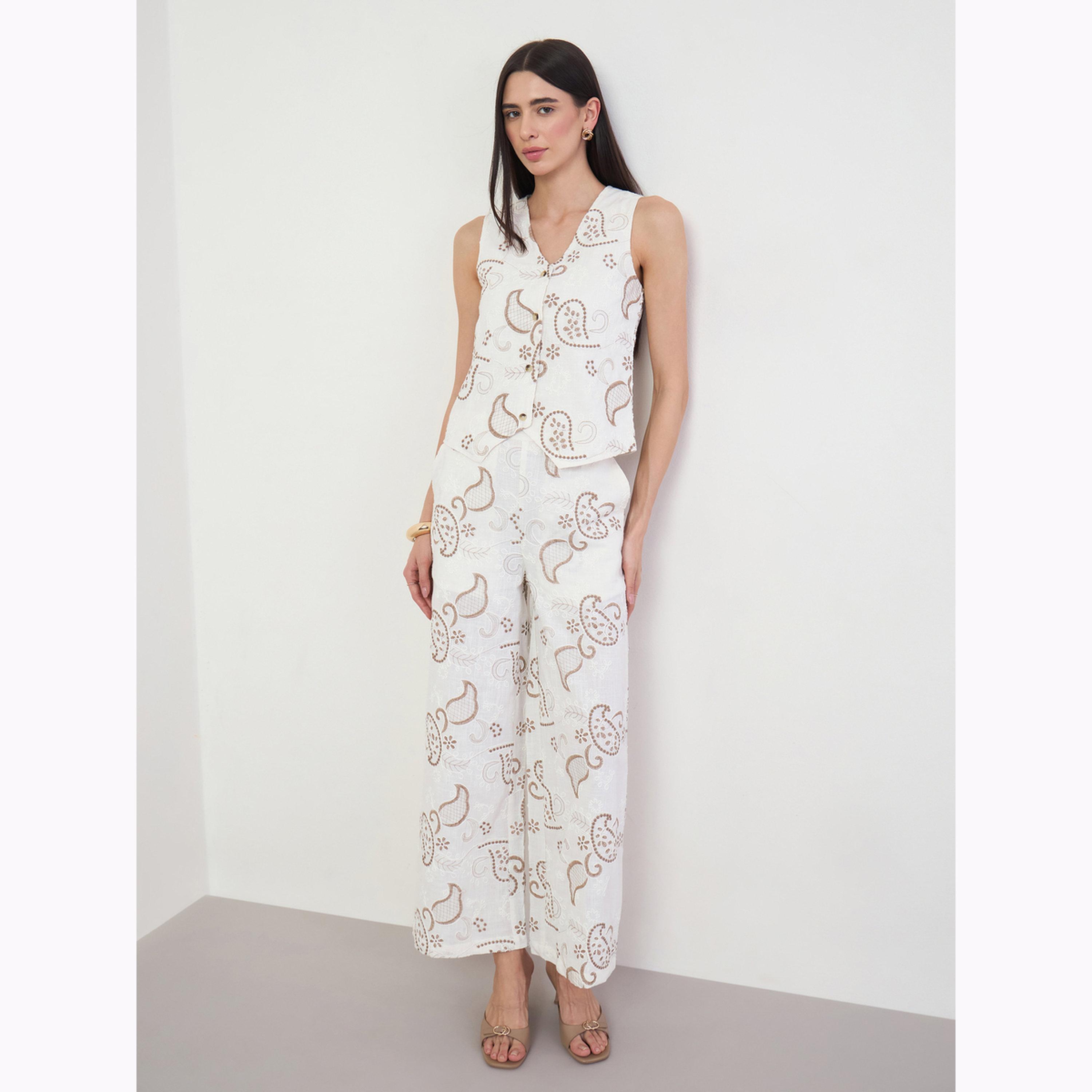 Styli Off White Embroidered Cotton Waistcoat-women-clothing-shirtsandblouses-blouses-image-2