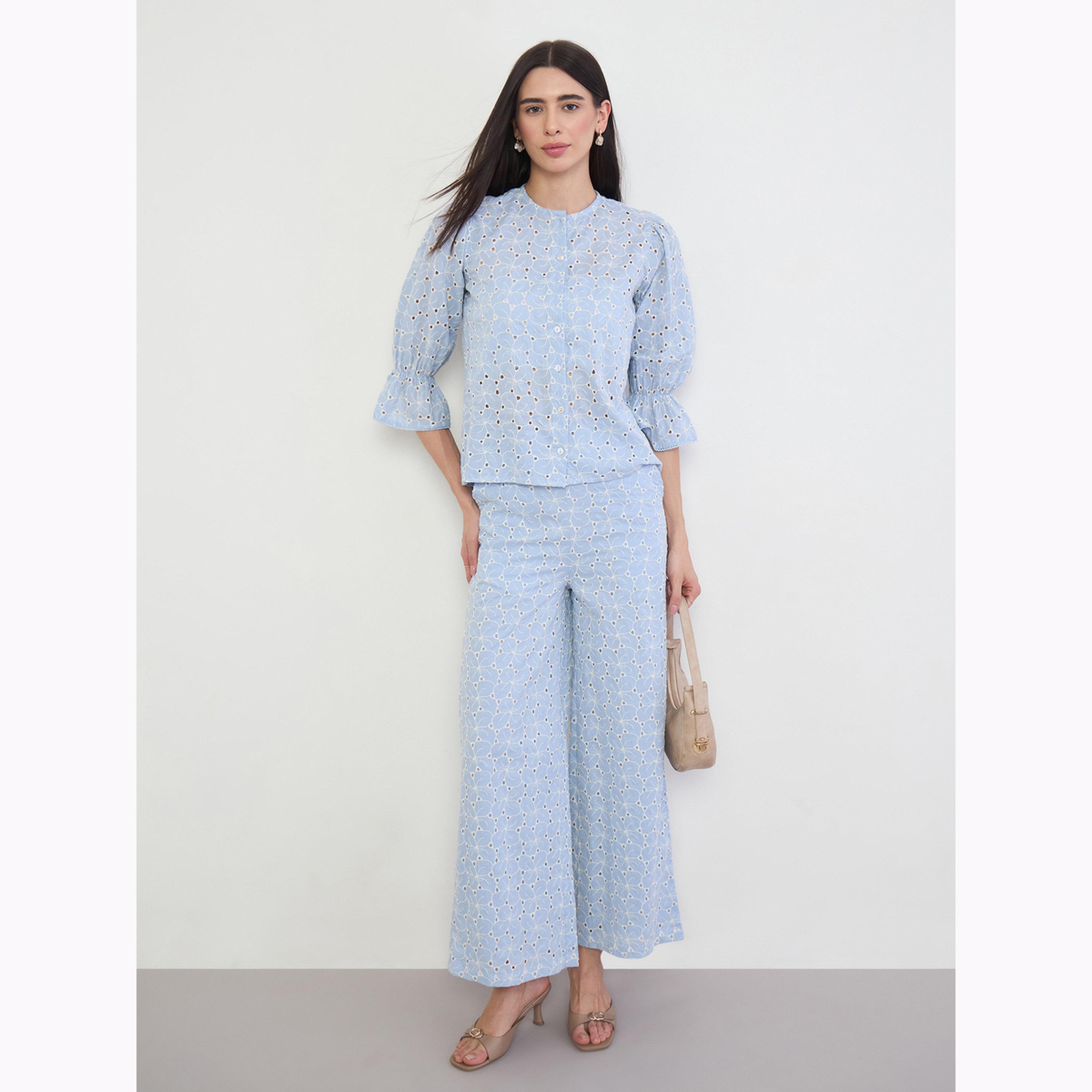 بلوزة بتفاصيل شيفلي وأزرار أمامية وأكمام 3/4-women-clothing-shirtsandblouses-blouses-image-2