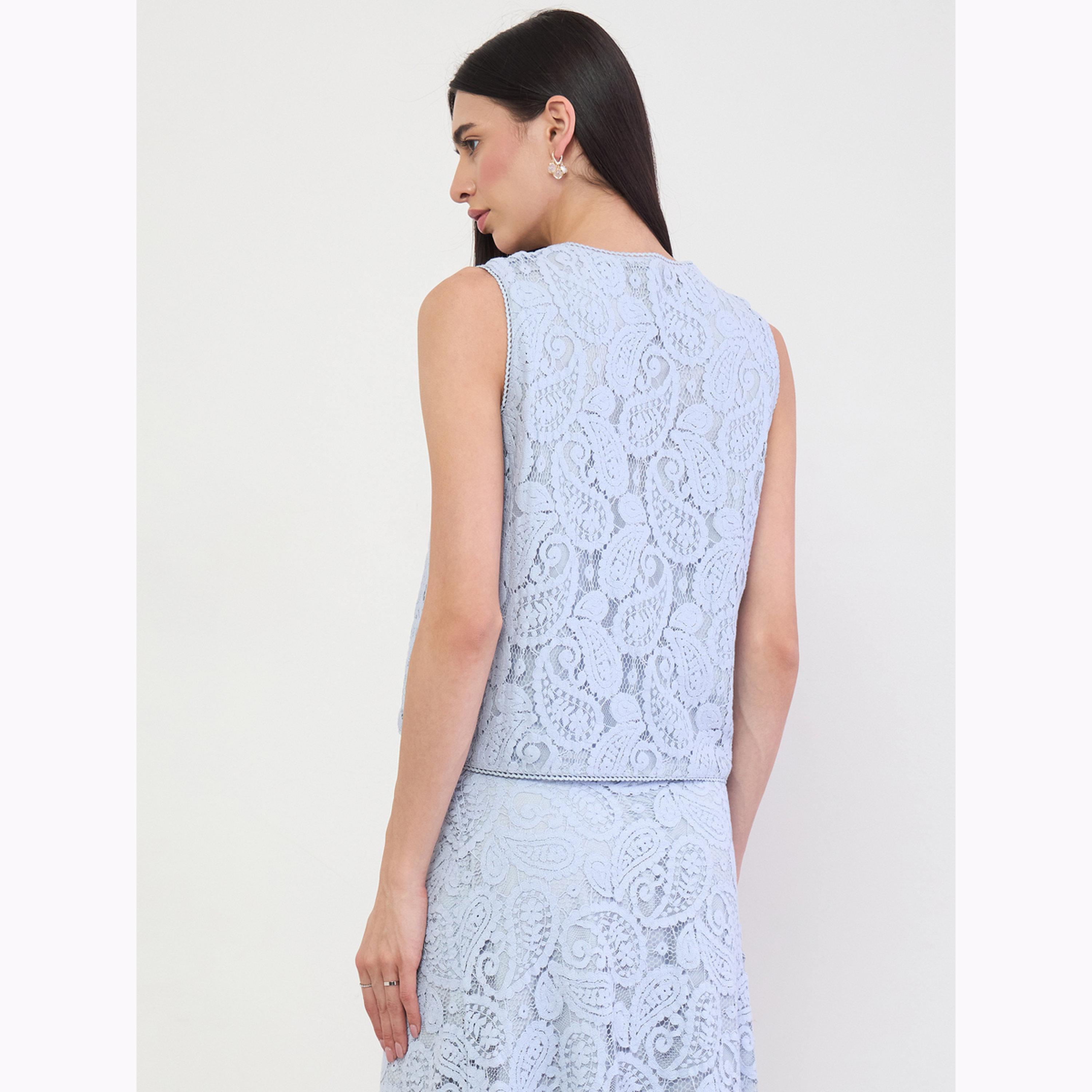 Styli Blue Paisley Lace V Neck Waistcoat-women-clothing-shirtsandblouses-blouses-image-4