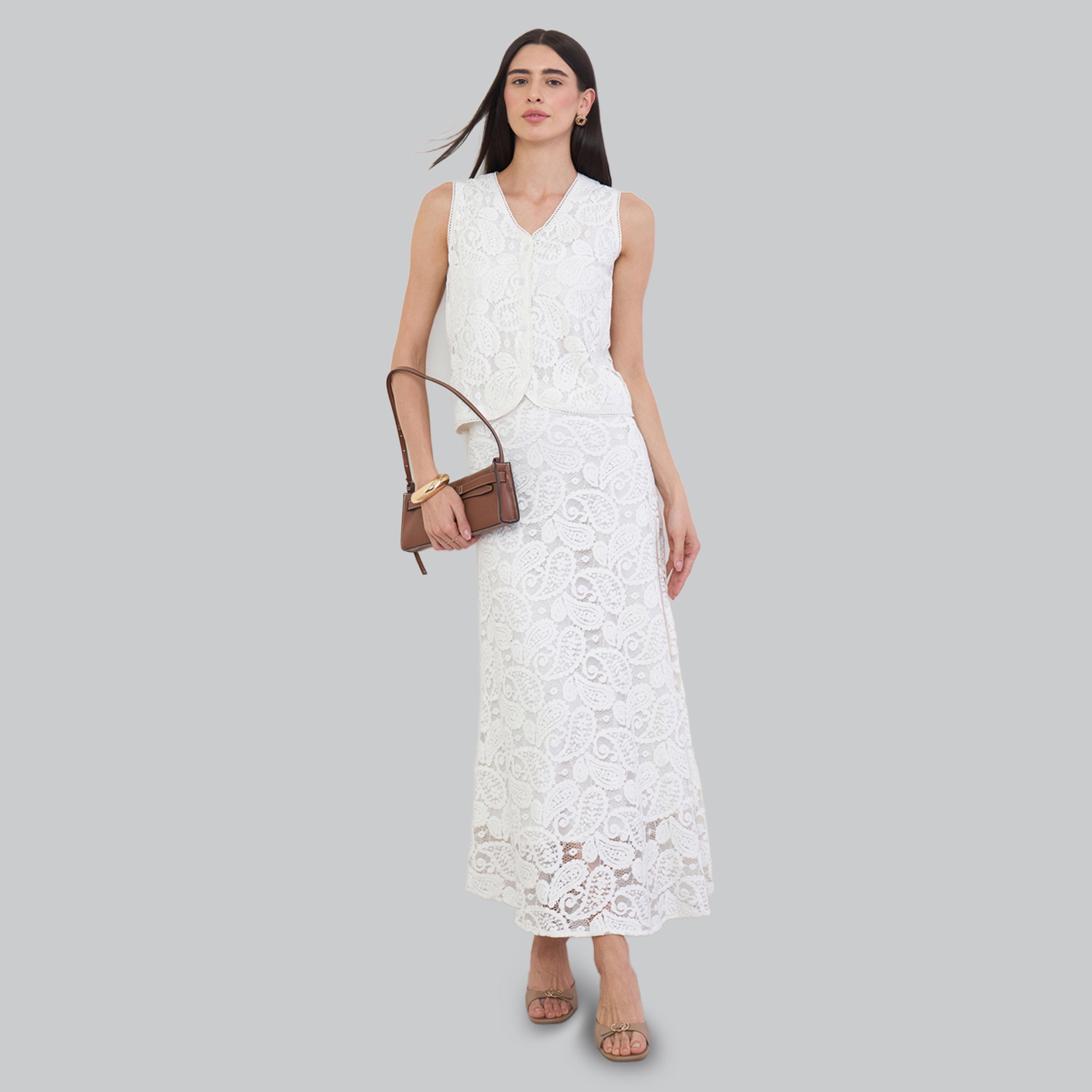 Styli Off White Paisley Lace V Neck Waistcoat-women-clothing-shirtsandblouses-blouses-image-2