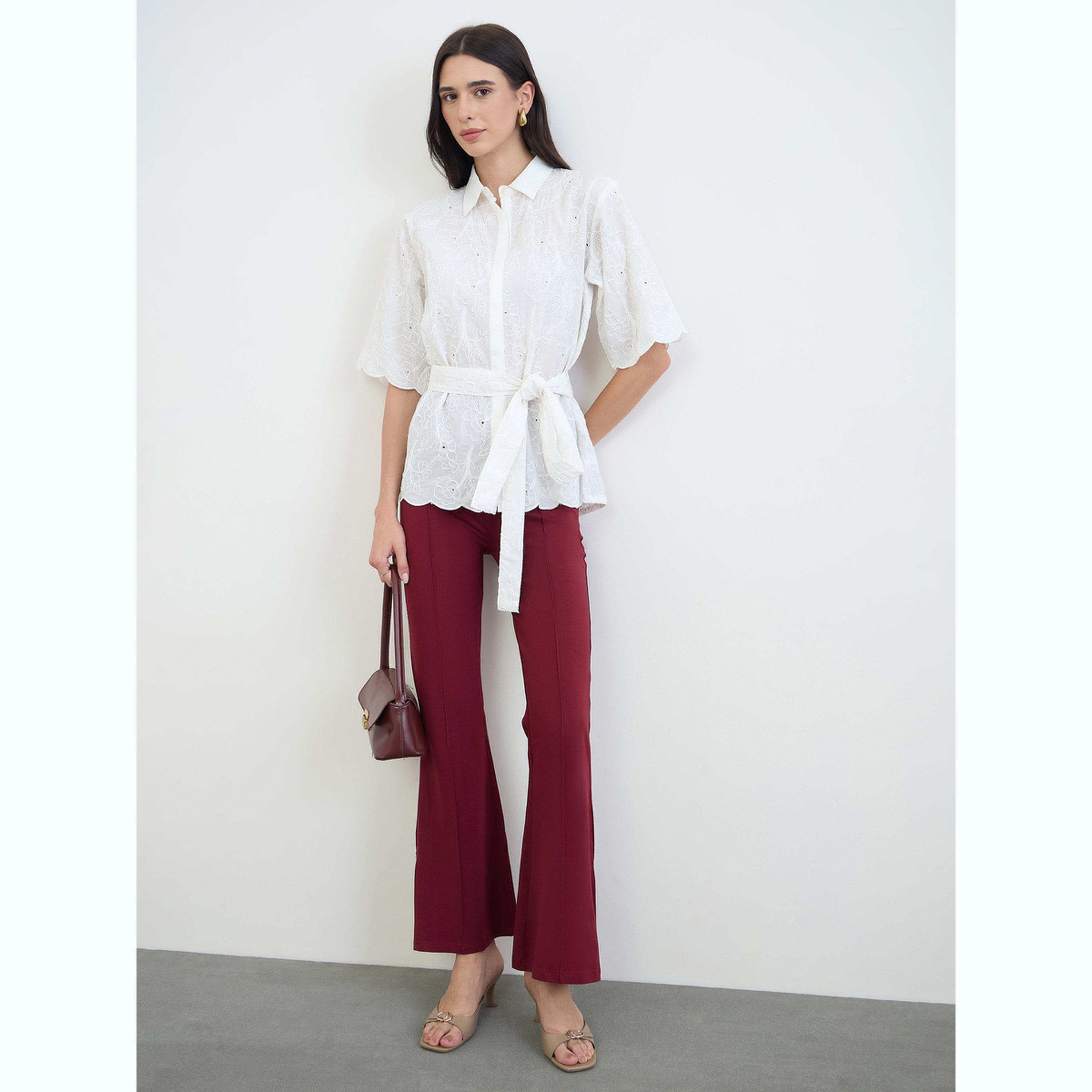 Styli Off White Schiffli Cotton Shirt with Belt-women-clothing-shirtsandblouses-shirts-image-2