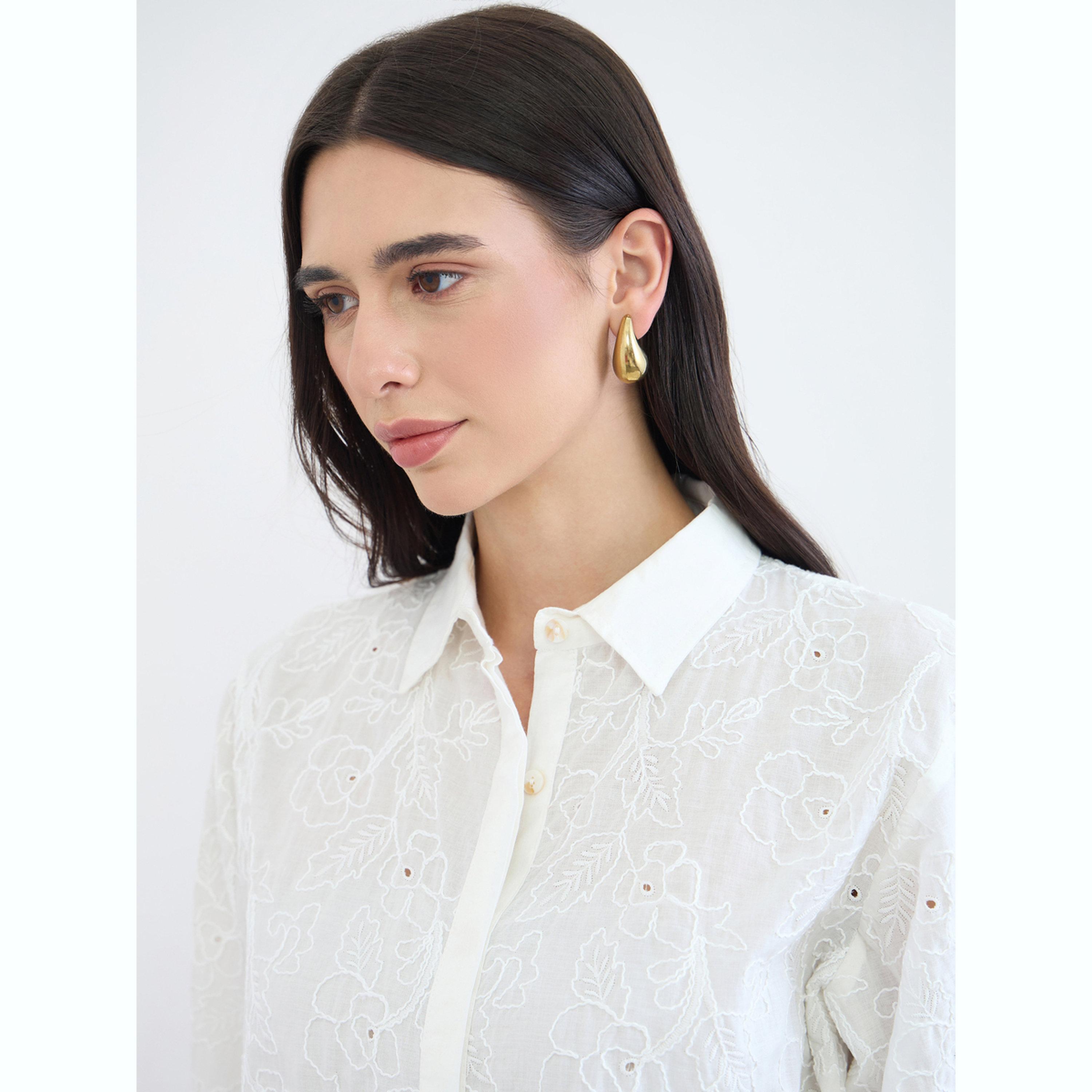 Styli Off White Schiffli Cotton Shirt with Belt-women-clothing-shirtsandblouses-shirts-image-4